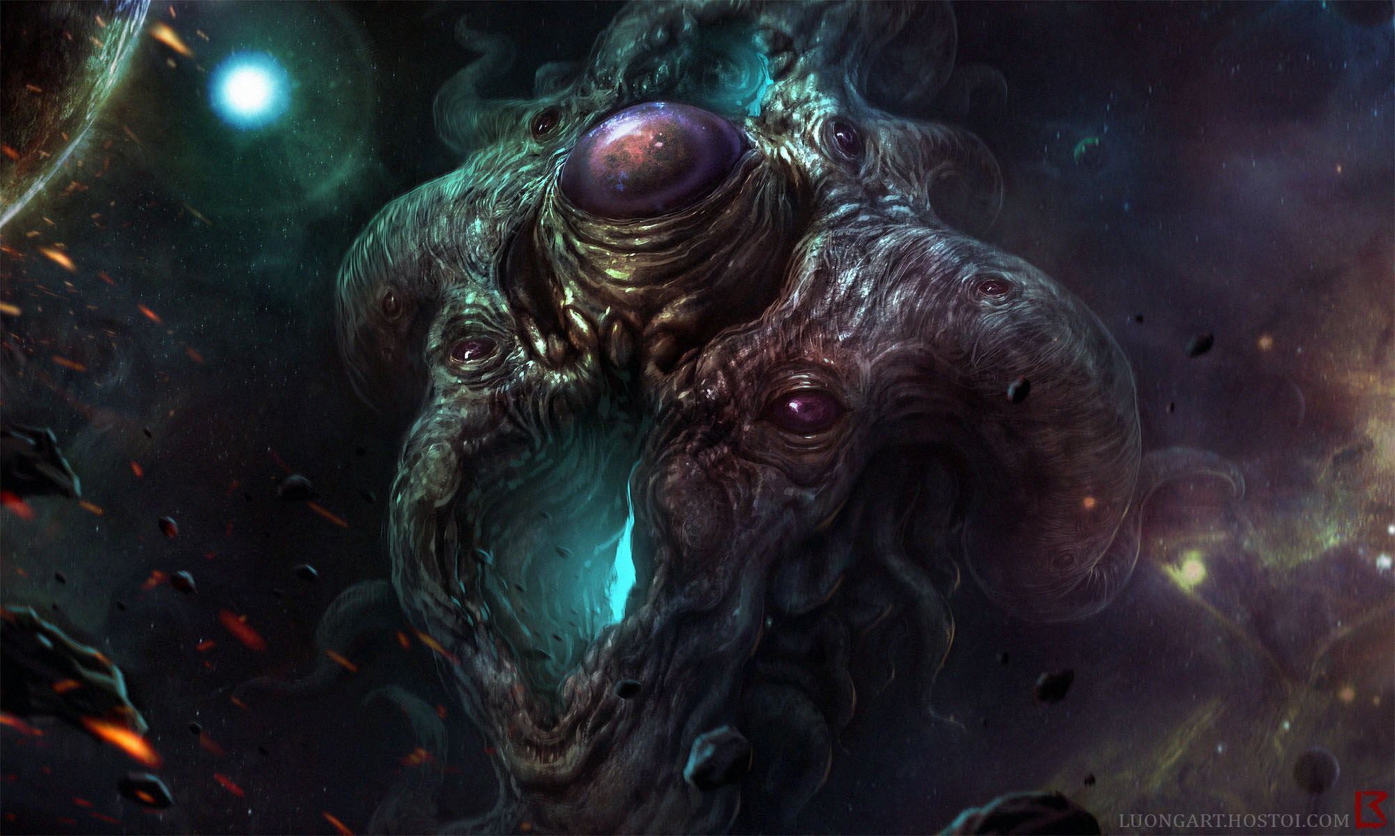 Cosmic Eldritch Creature with Multiple Eyes HD Wallpaper