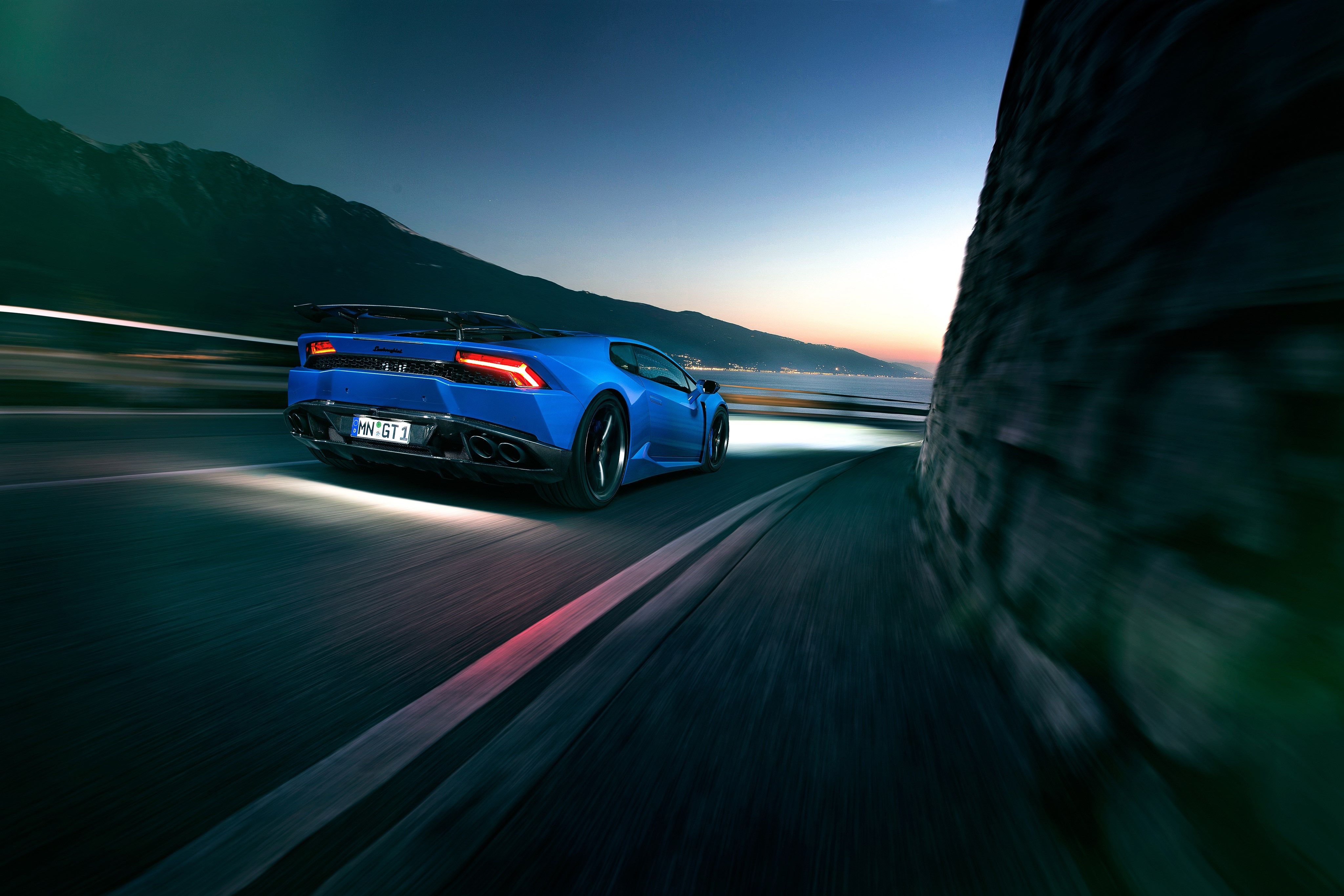 Blue Lamborghini Huracan Novitec on a road HD Wallpaper