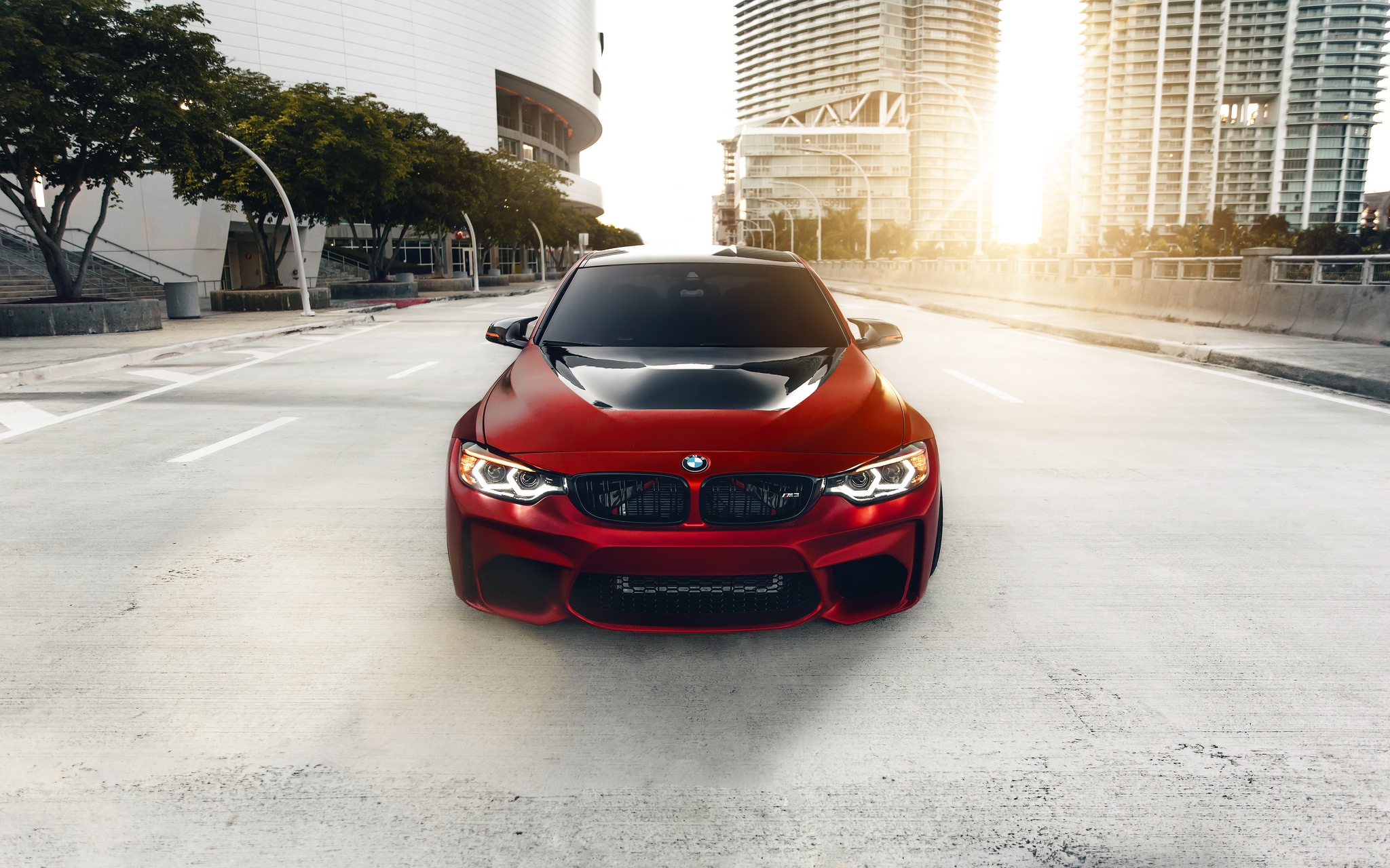 Red BMW M4 Coupe on a City Street HD Wallpaper