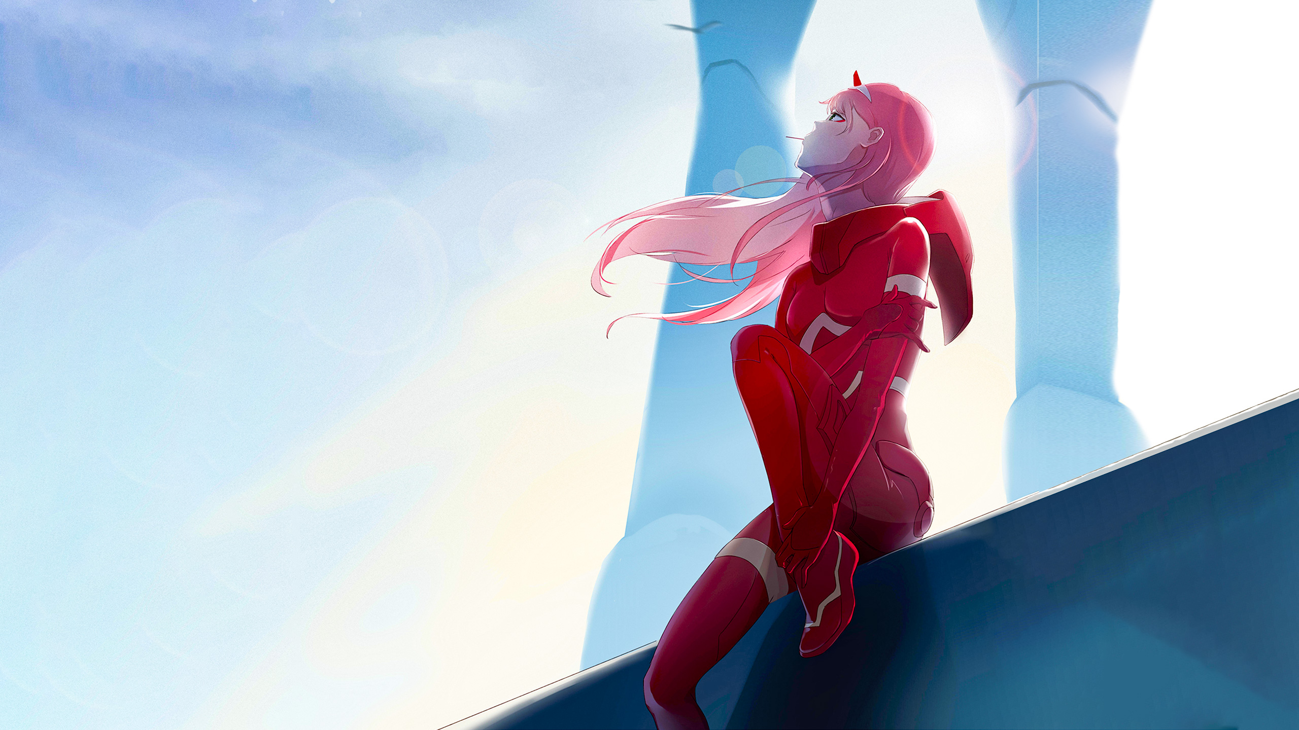 Zero Two from Darling in the Franxx sitting HD Wallpaper