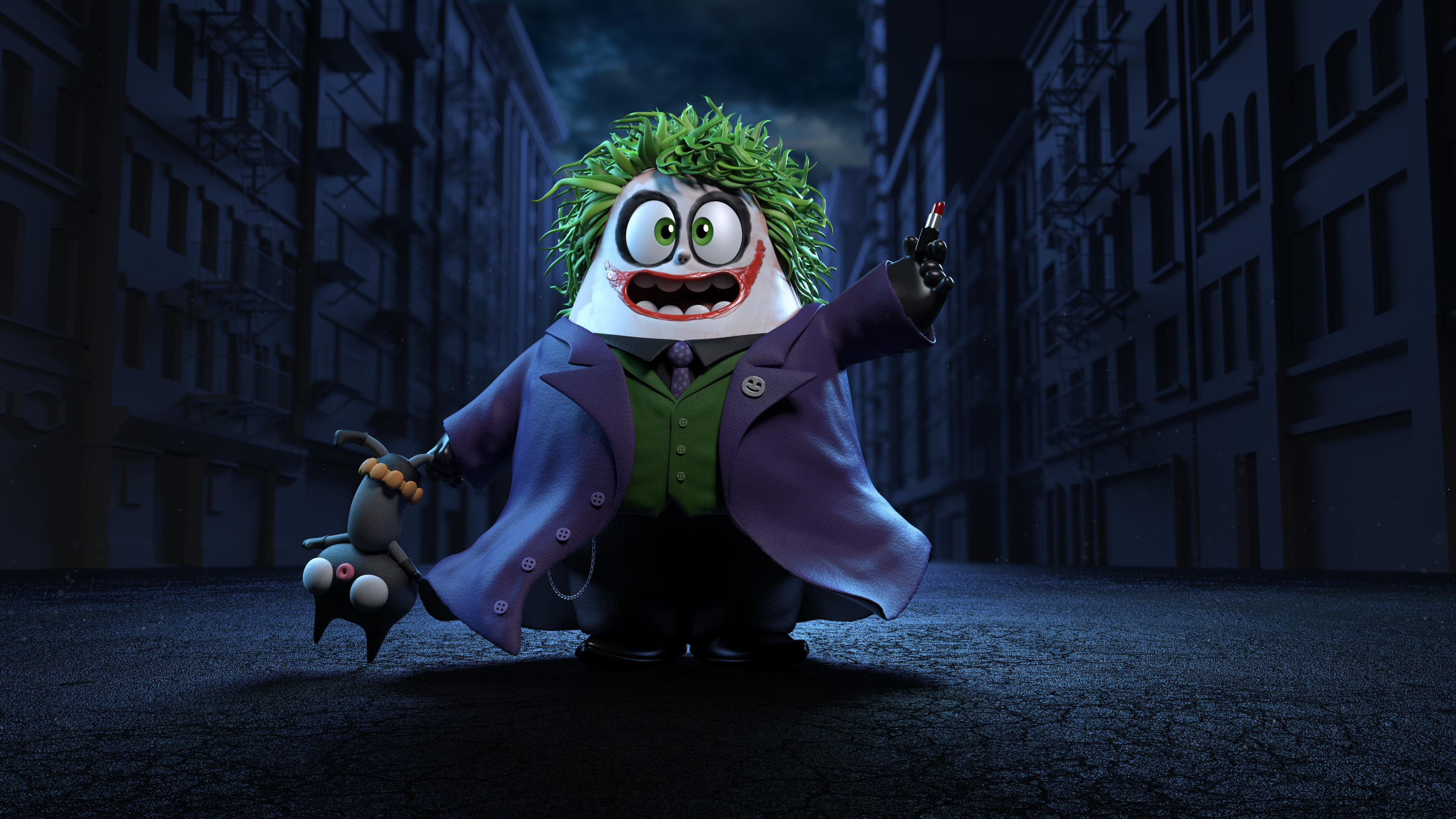 Joker character in a dark alleyway HD Wallpaper