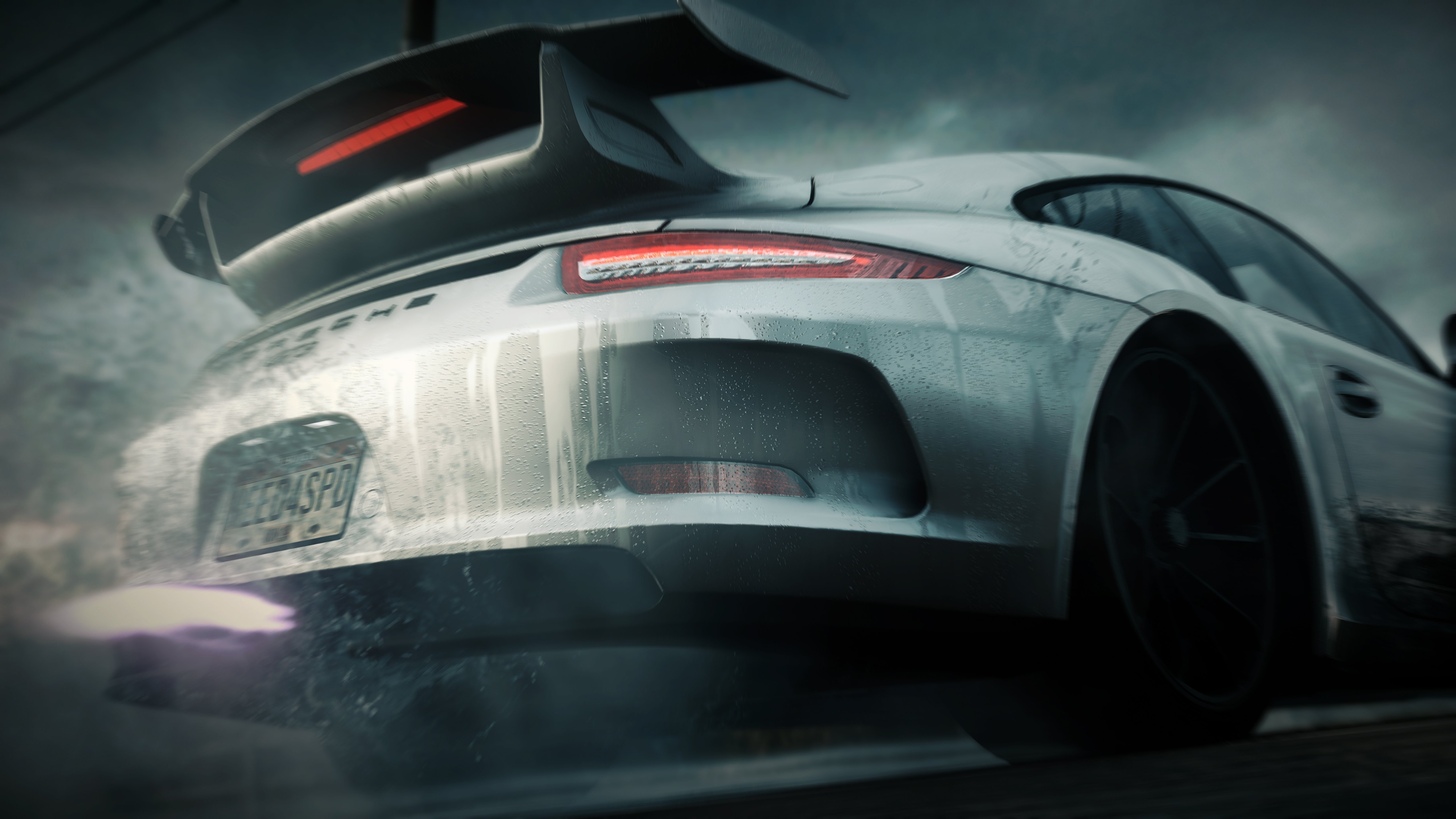 Porsche 911 GT3 R racing in the rain HD Wallpaper