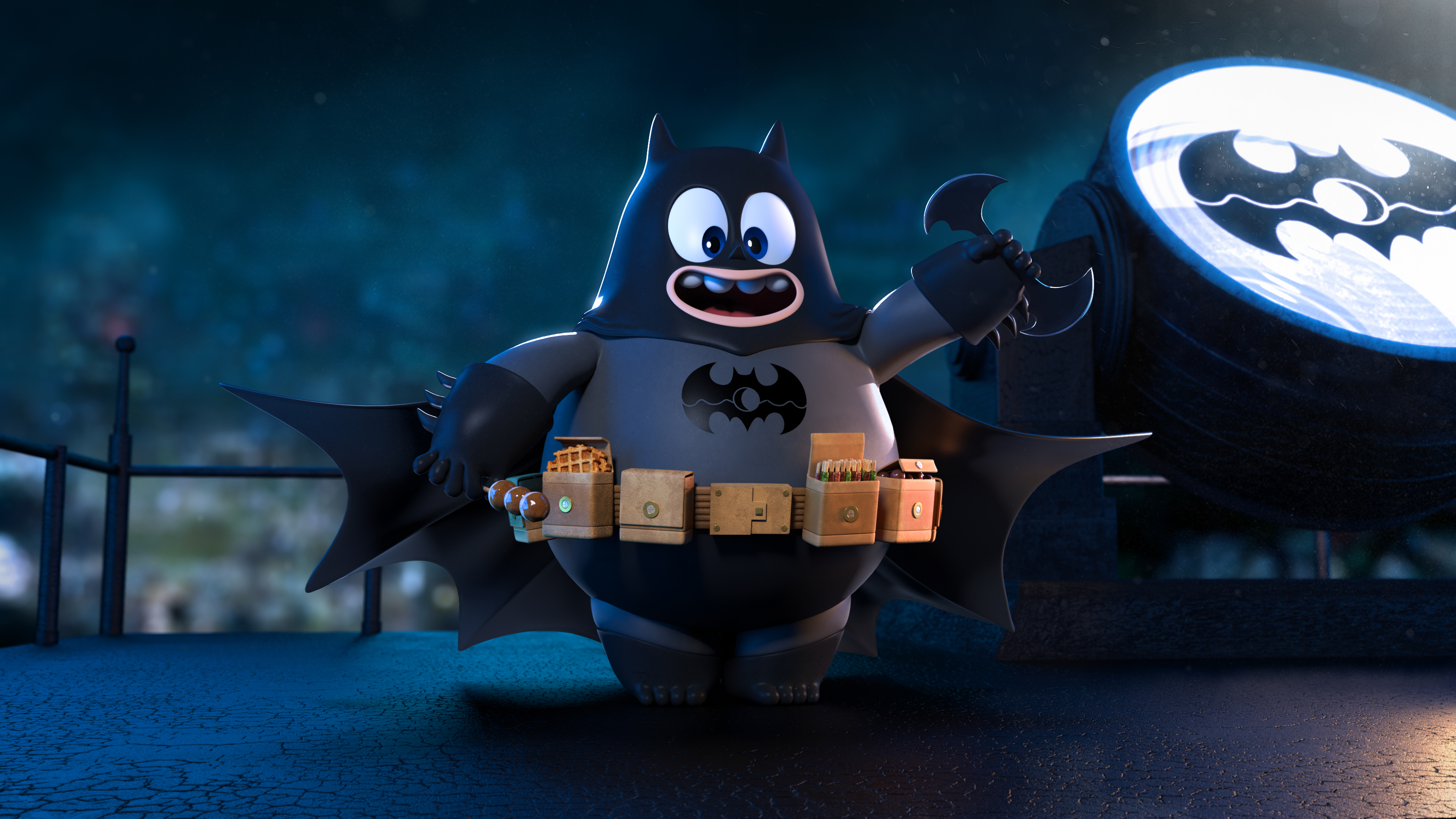 Chubby Batman with Bat-Signal HD Wallpaper