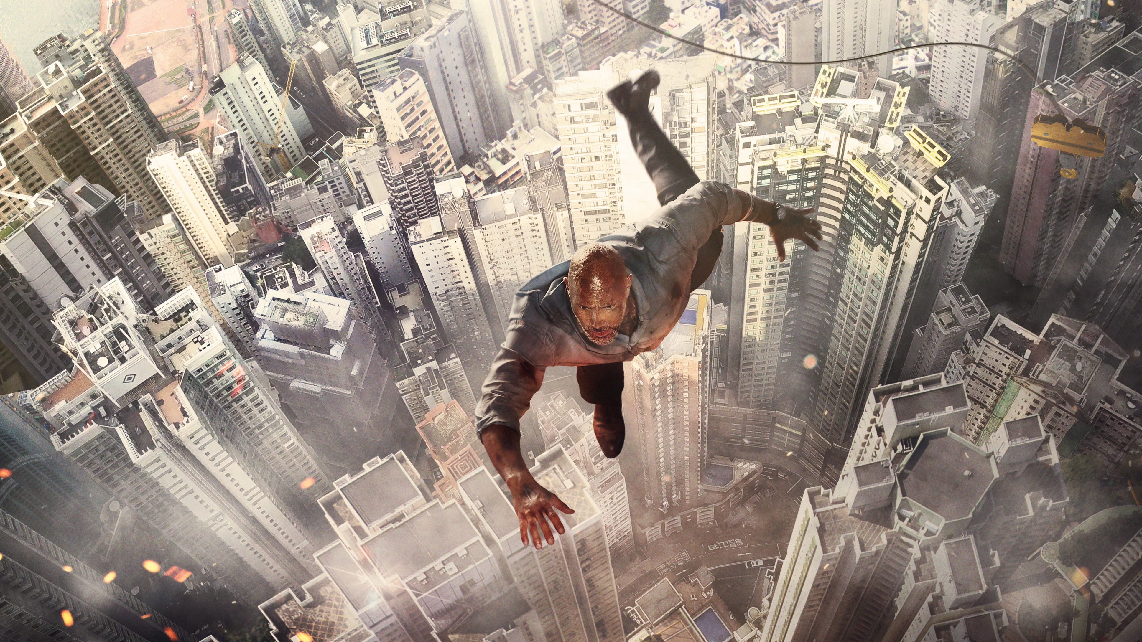Dwayne Johnson falling from skyscraper in Skyscraper movie 4K HD Wallpaper