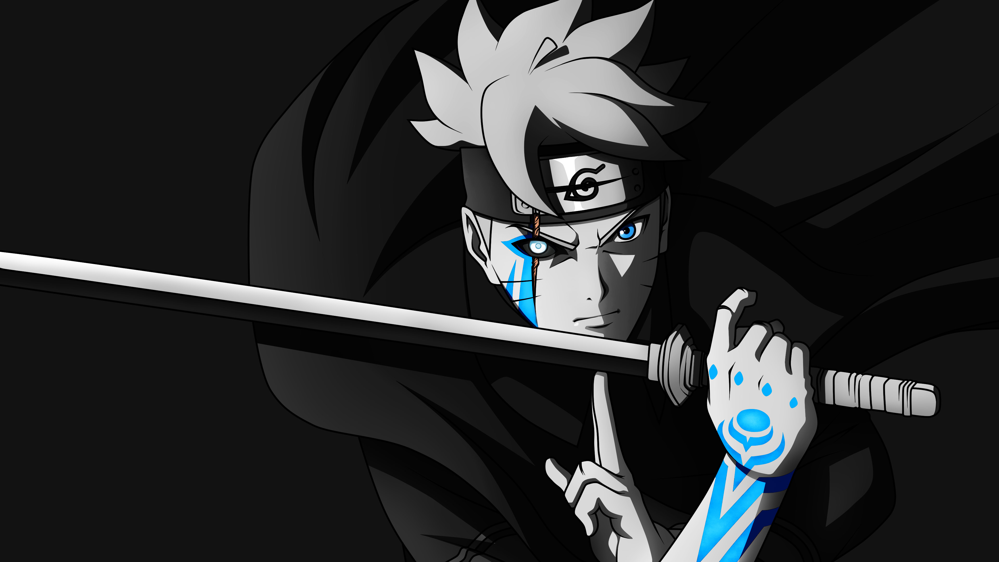 Boruto Uzumaki holding a sword with blue markings HD Wallpaper