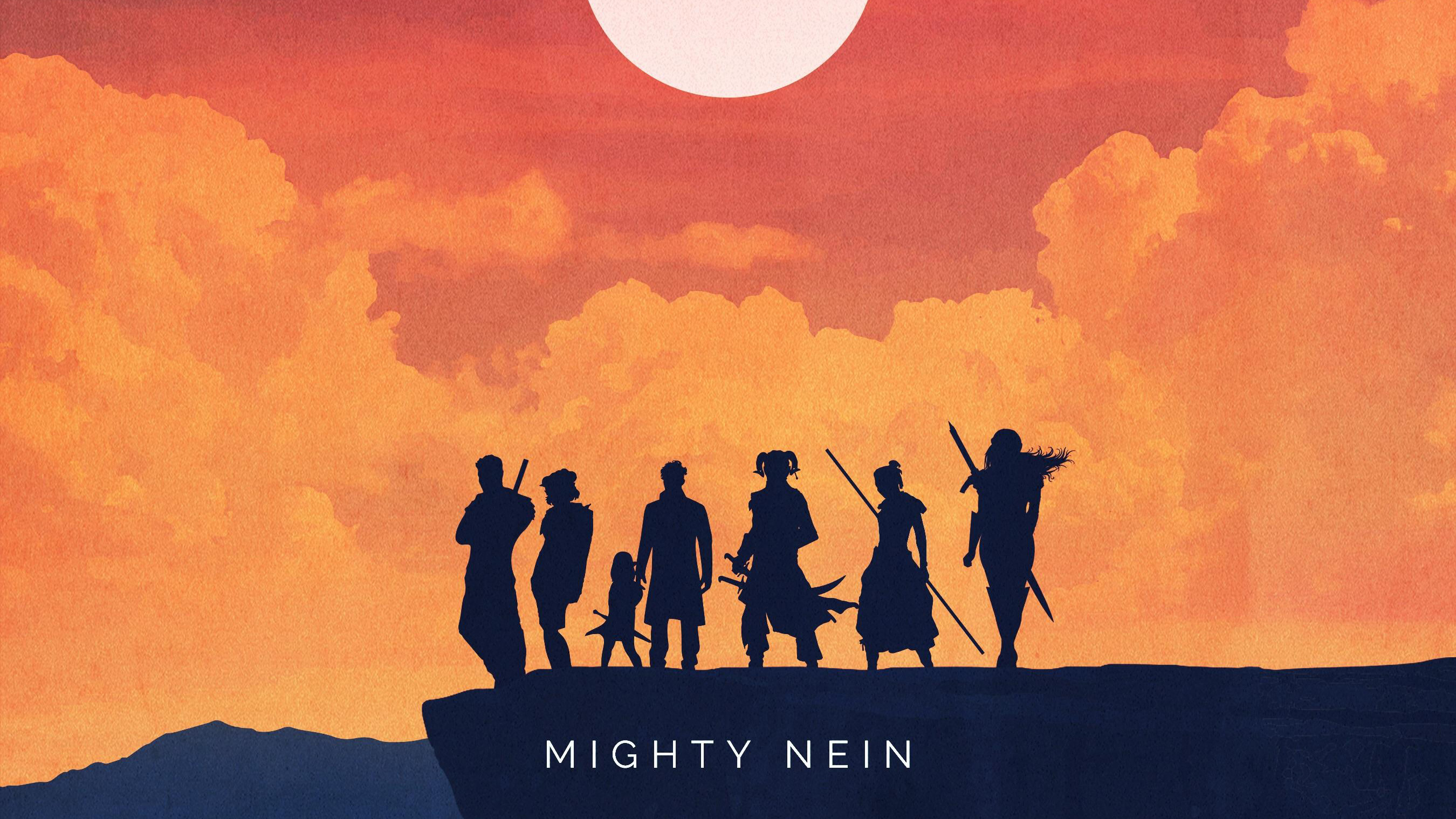 Mighty Nein standing on a cliff at sunset HD Wallpaper