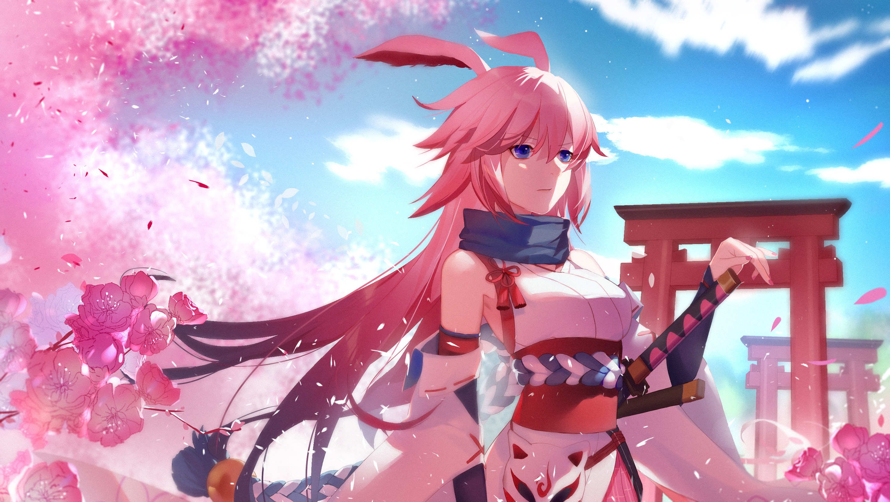 Honkai Impact Anime Girl with Long Pink Hair and Sword HD Wallpaper