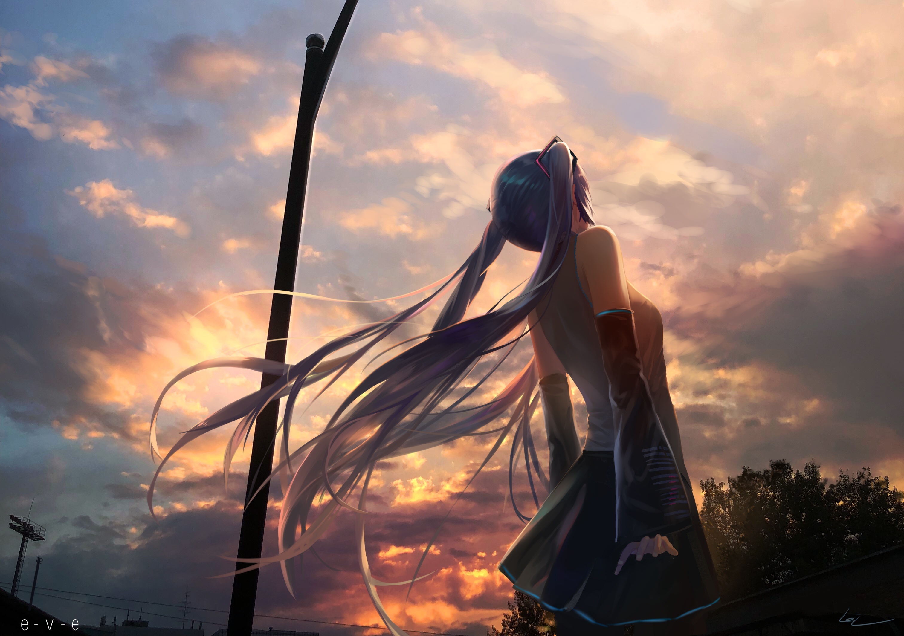Hatsune Miku 4K Anime Girl at Sunset HD Wallpaper