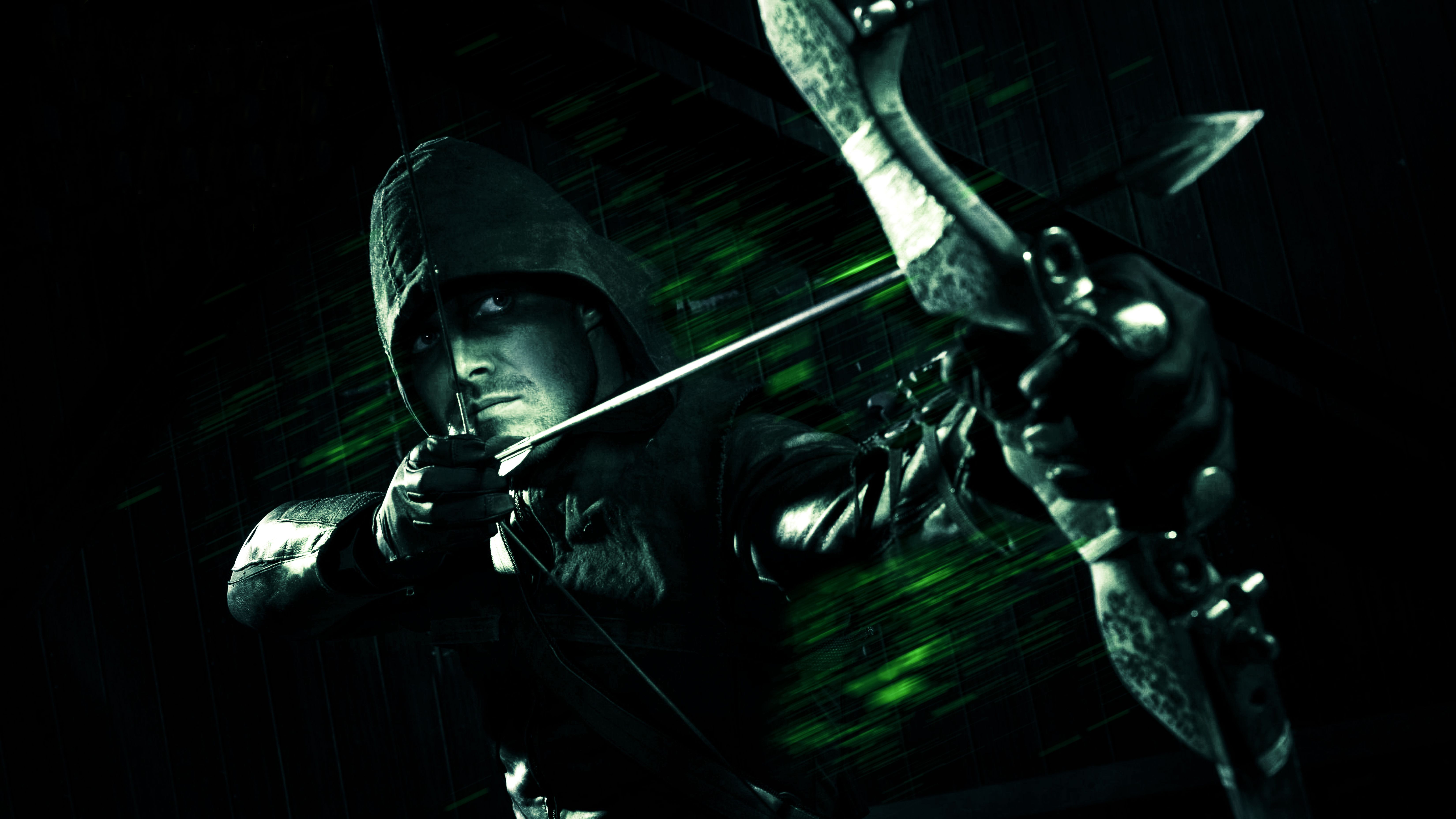 Green Arrow with Bow and Arrow HD Wallpaper