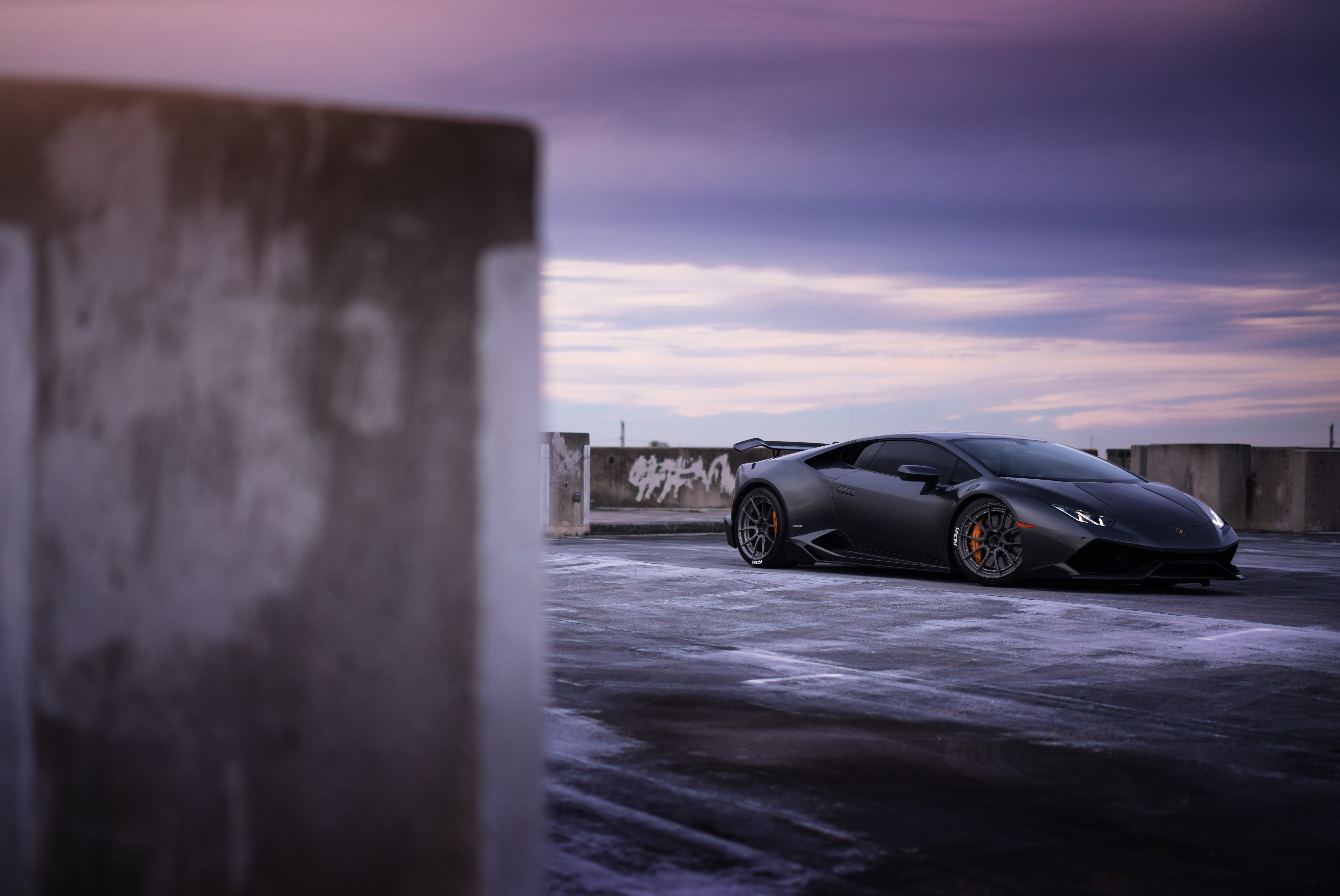 Lamborghini Huracan on a rooftop at sunset HD Wallpaper
