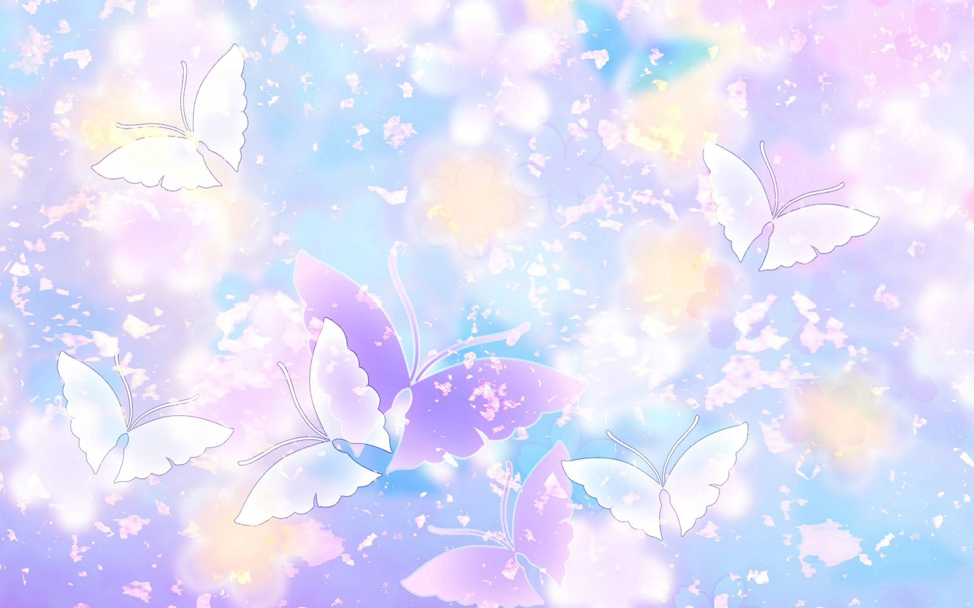 Butterflies and petals on a pastel background HD Wallpaper
