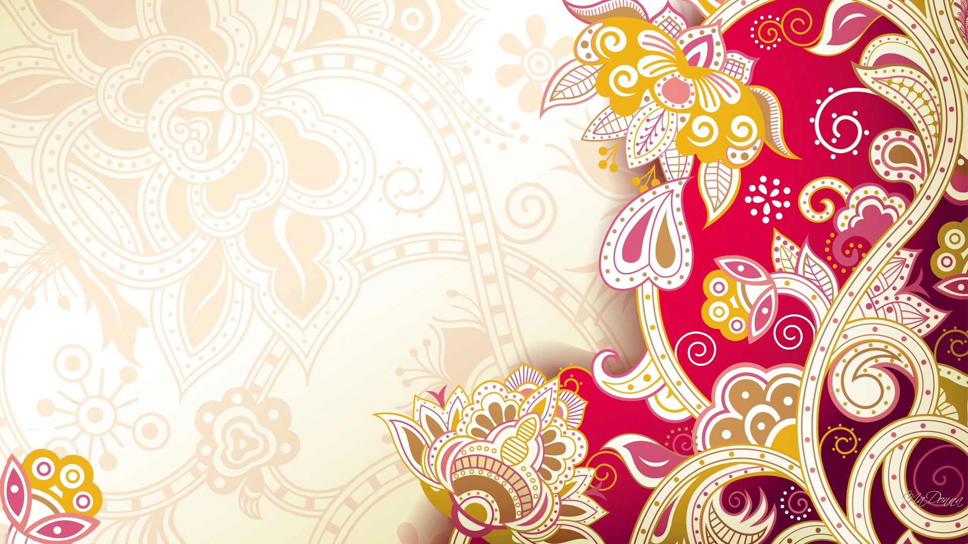 Floral pattern with red and yellow flowers HD Wallpaper
