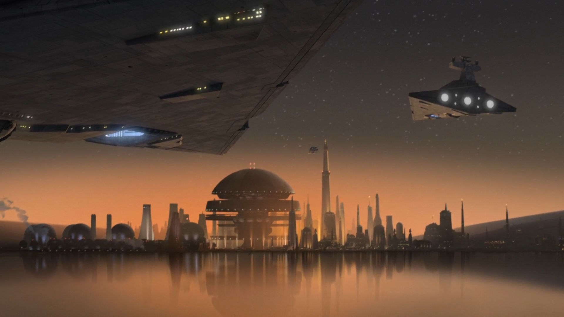 Star Wars Rebels Imperial Star Destroyer over city HD Wallpaper