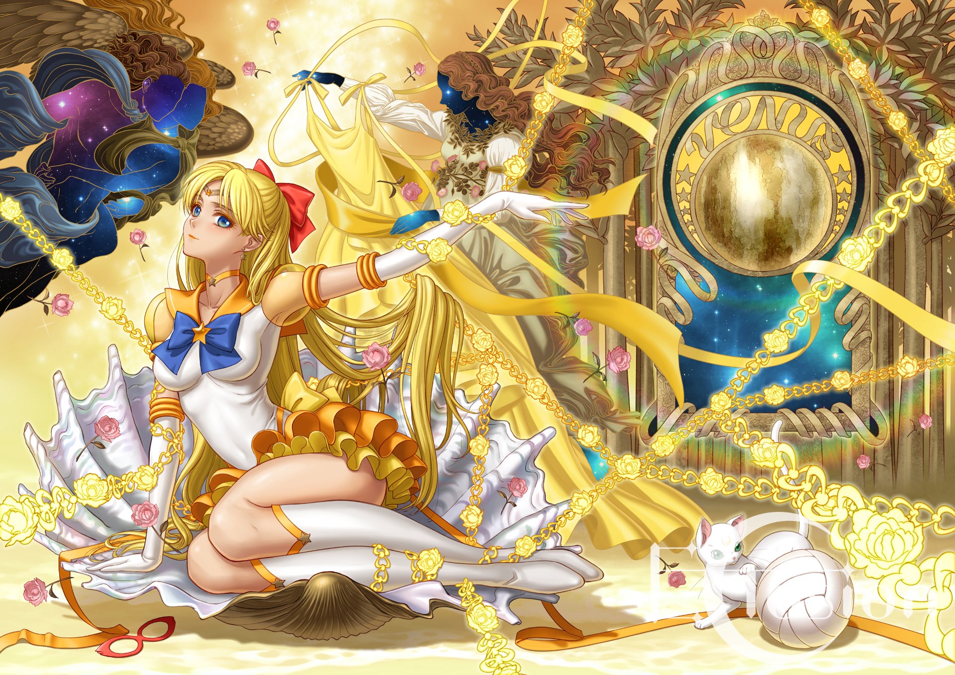Sailor Venus from Sailor Moon with celestial background HD Wallpaper