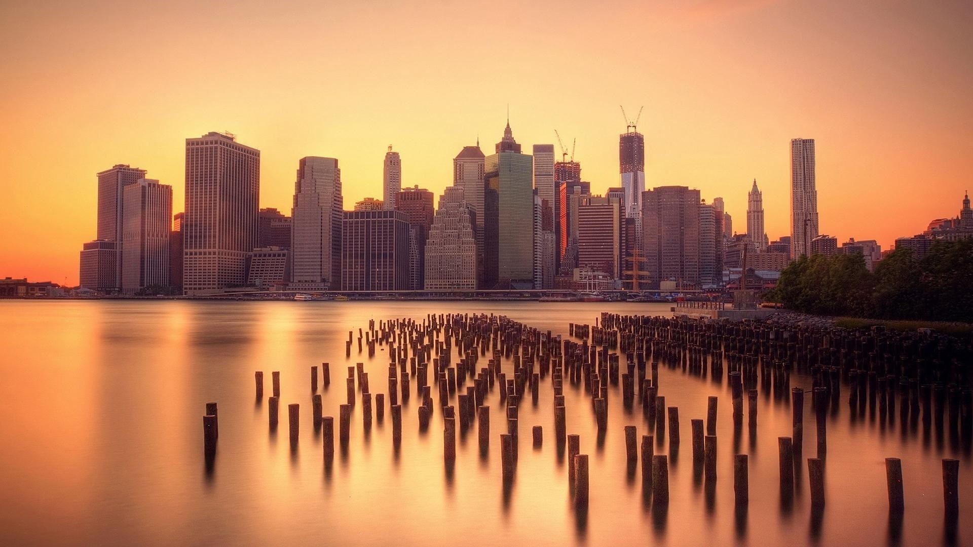 New York City Skyline at Sunset HD Wallpaper