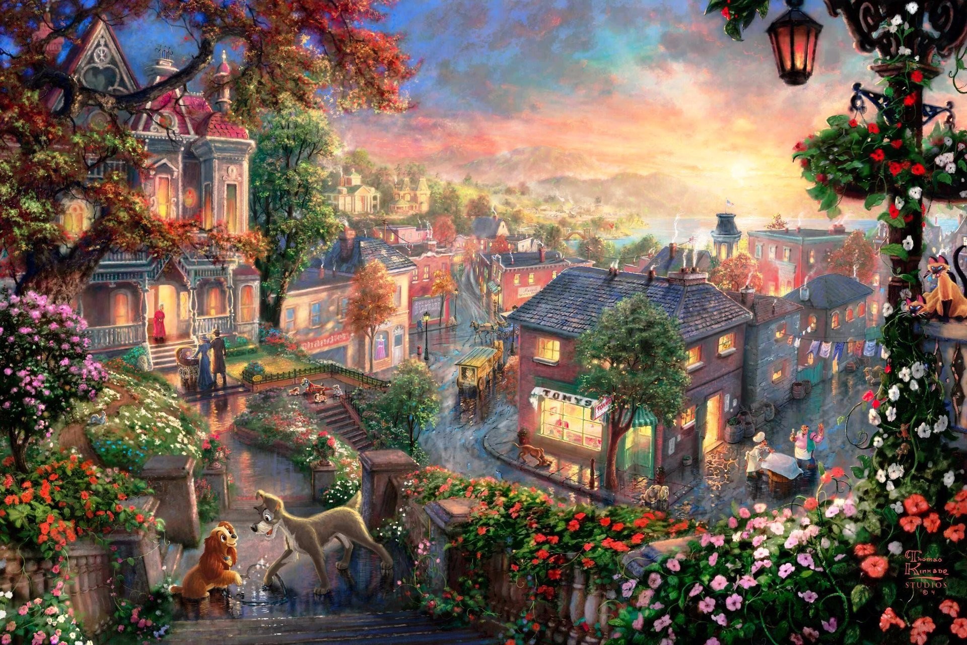 Lady and the Tramp in a European Town HD Wallpaper