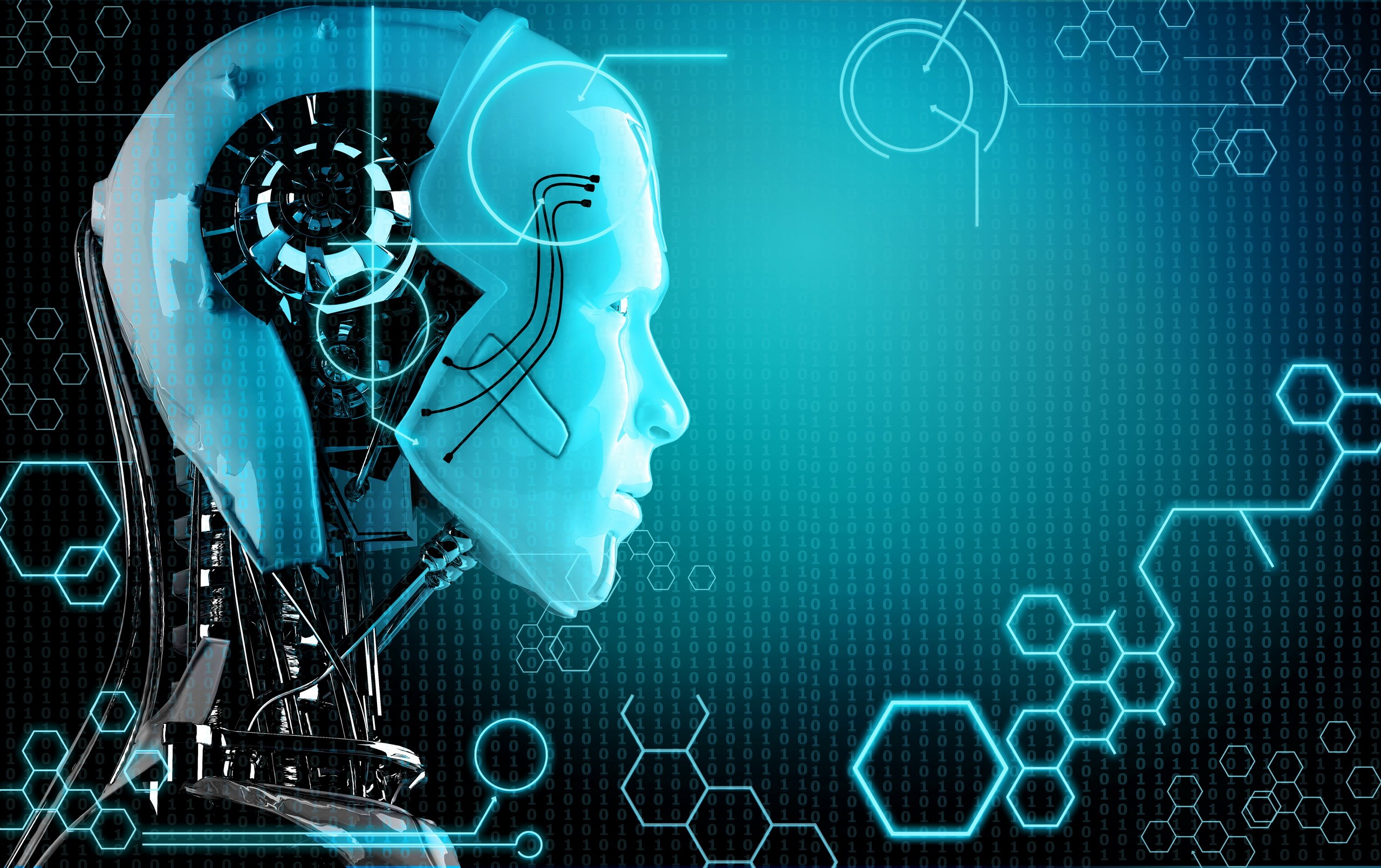Robot head with binary code background HD Wallpaper