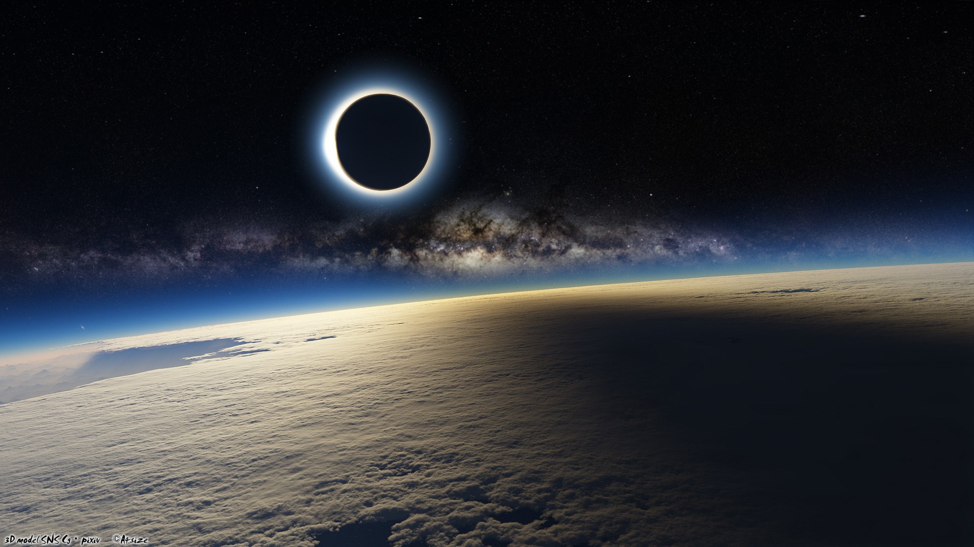 Solar eclipse over Earth with Milky Way HD Wallpaper