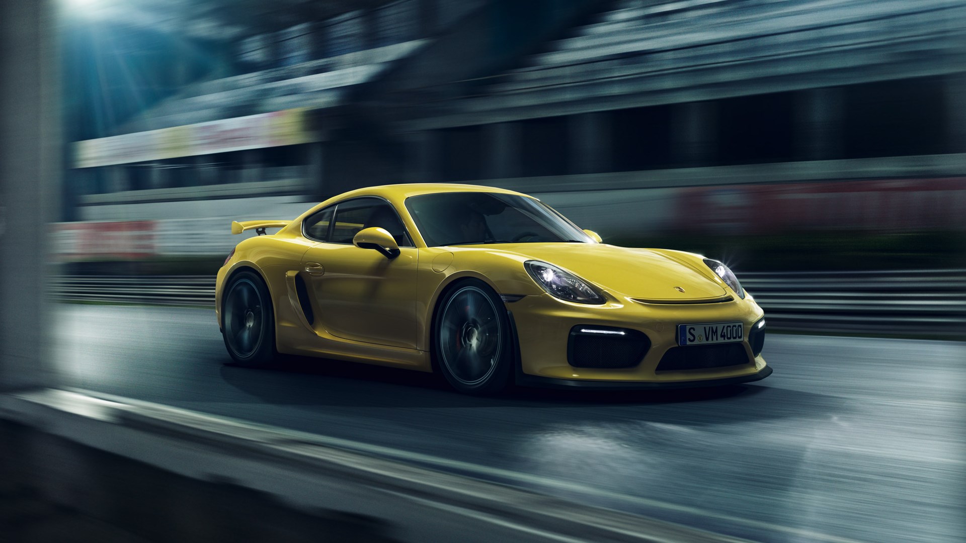 Yellow Porsche Cayman GT4 Racing on Track HD Wallpaper