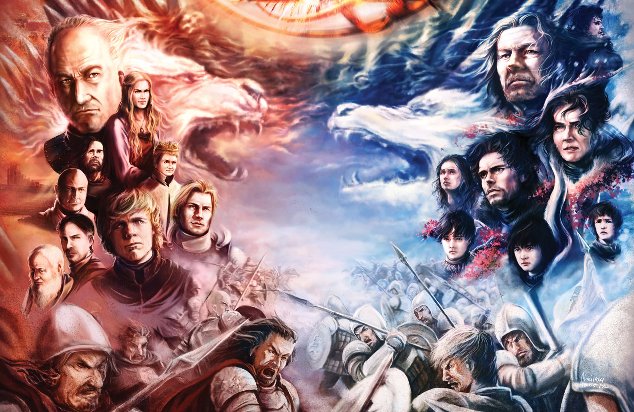 Game of Thrones characters and dragons HD Wallpaper