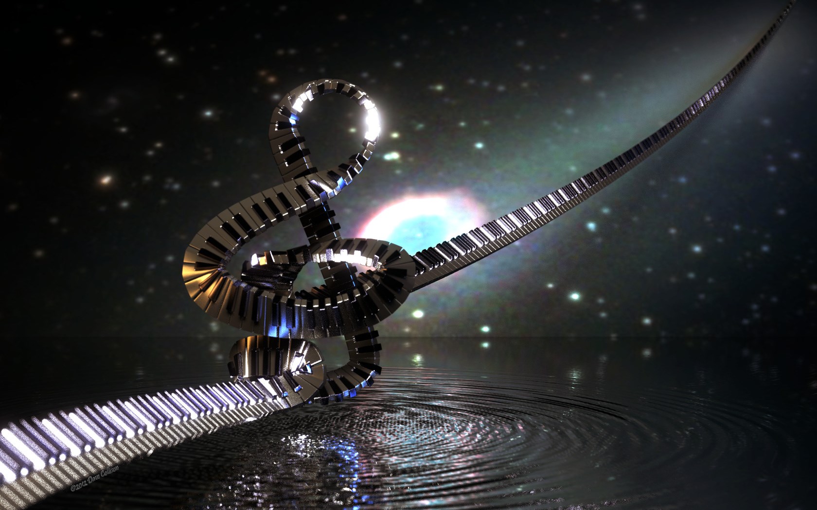 Treble clef made of piano keys in space HD Wallpaper