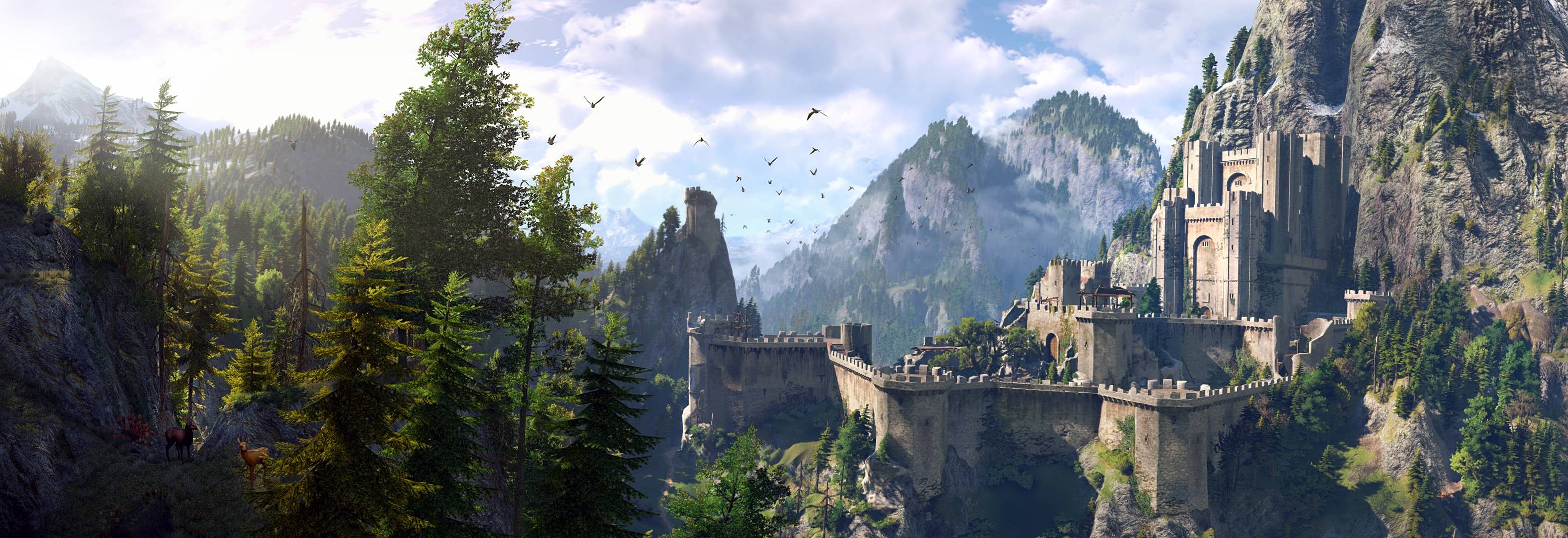 The Witcher 3: Wild Hunt castle and mountains HD Wallpaper