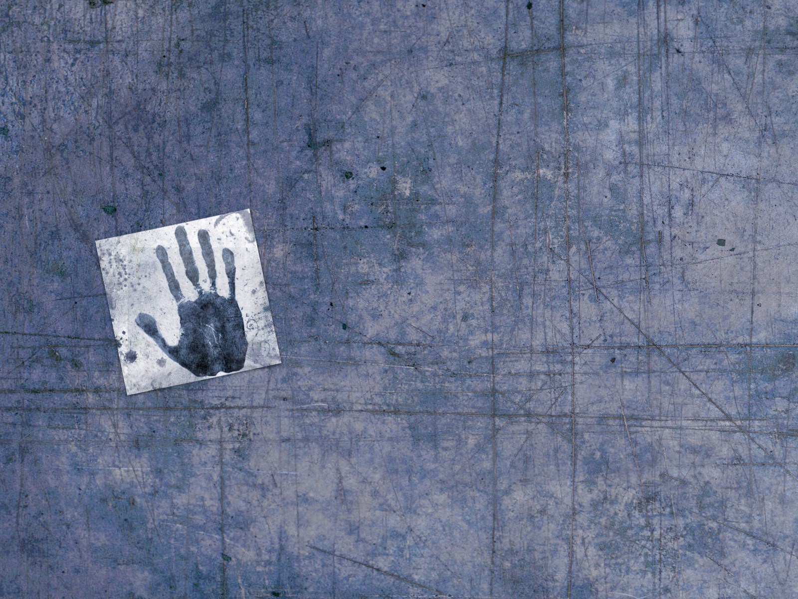 Handprint on a scratched blue surface HD Wallpaper