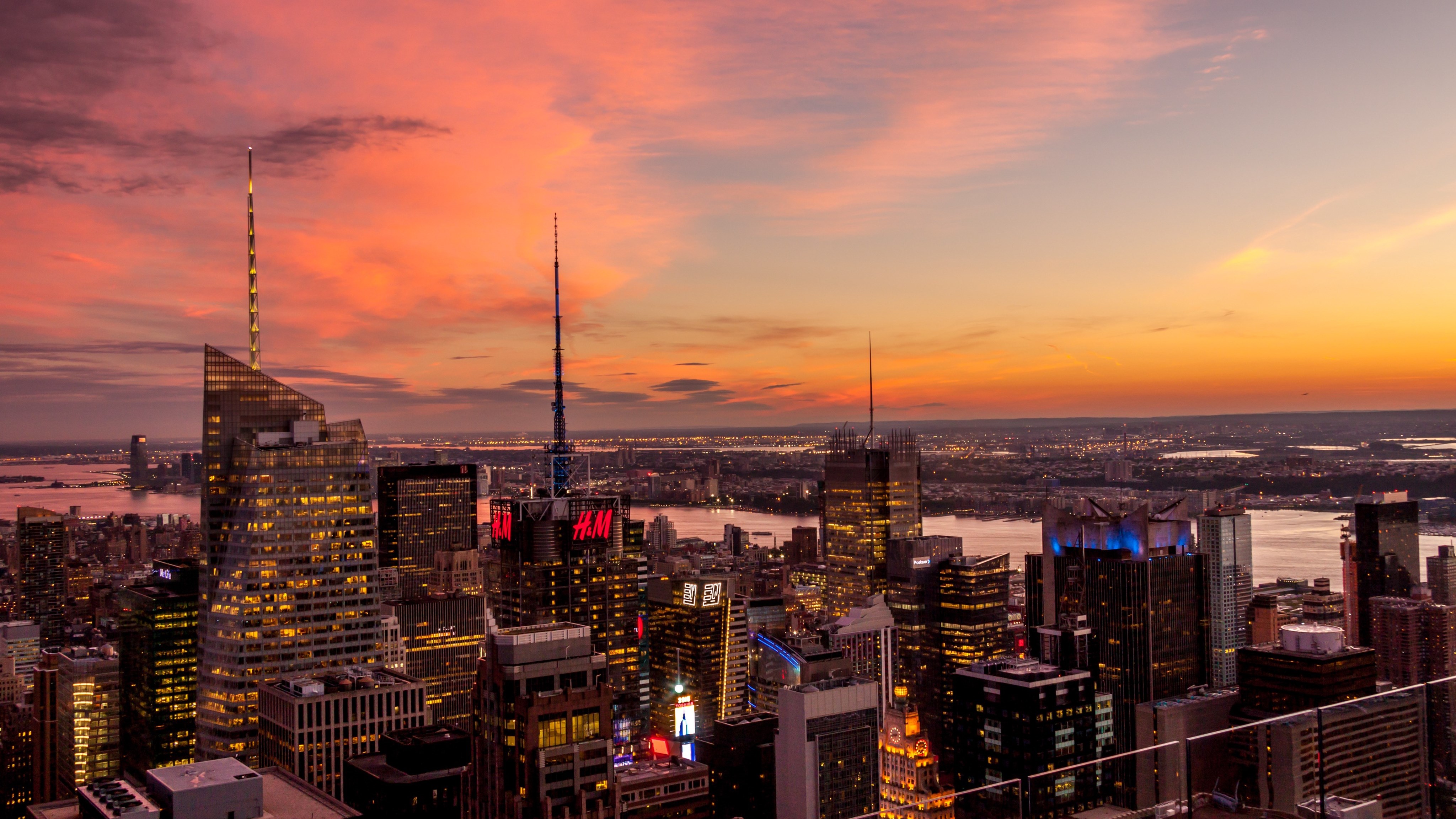 New York City skyline at sunset HD Wallpaper