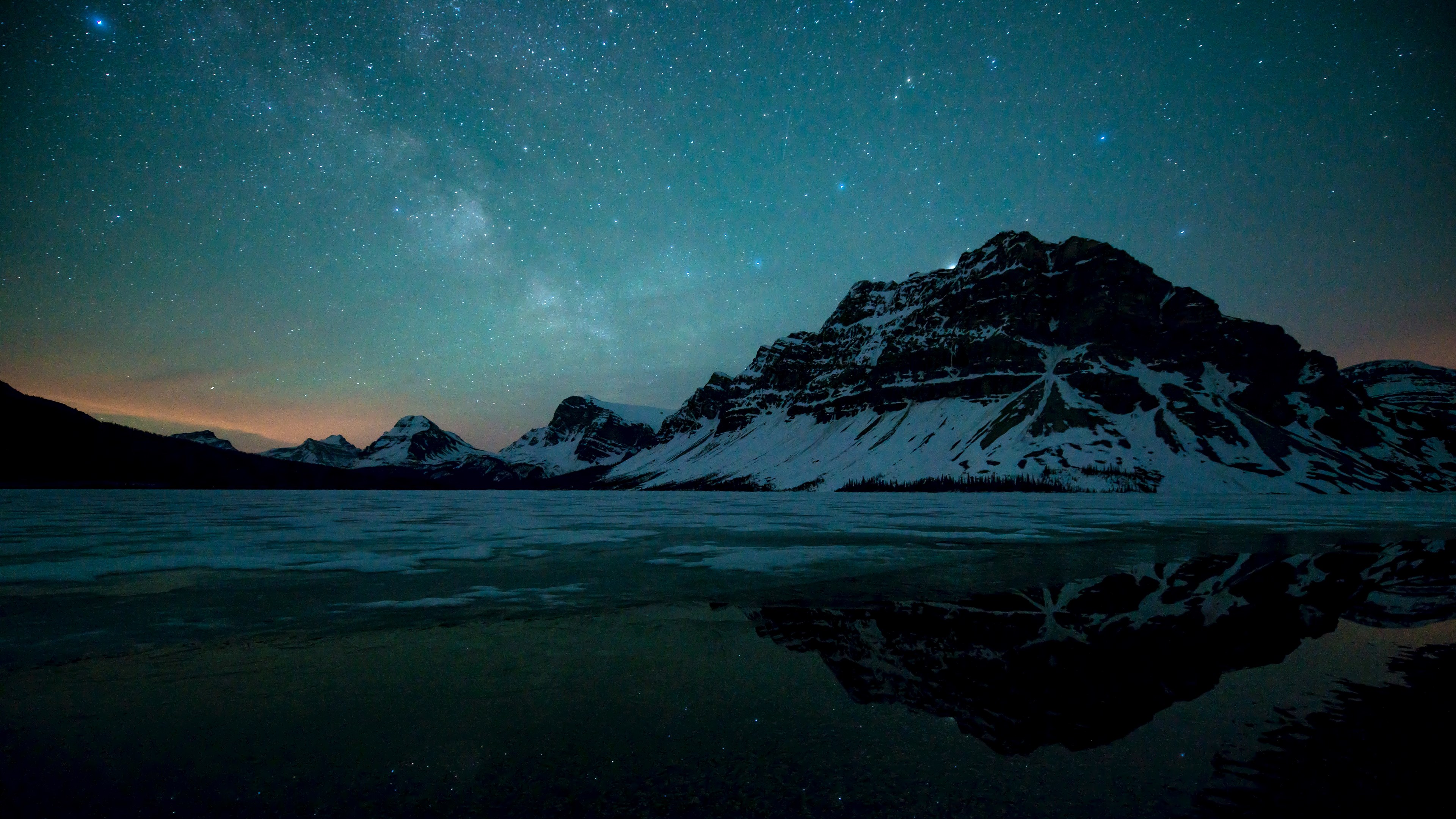 4K Snowy Mountains Under Starry Night Sky HD Wallpaper
