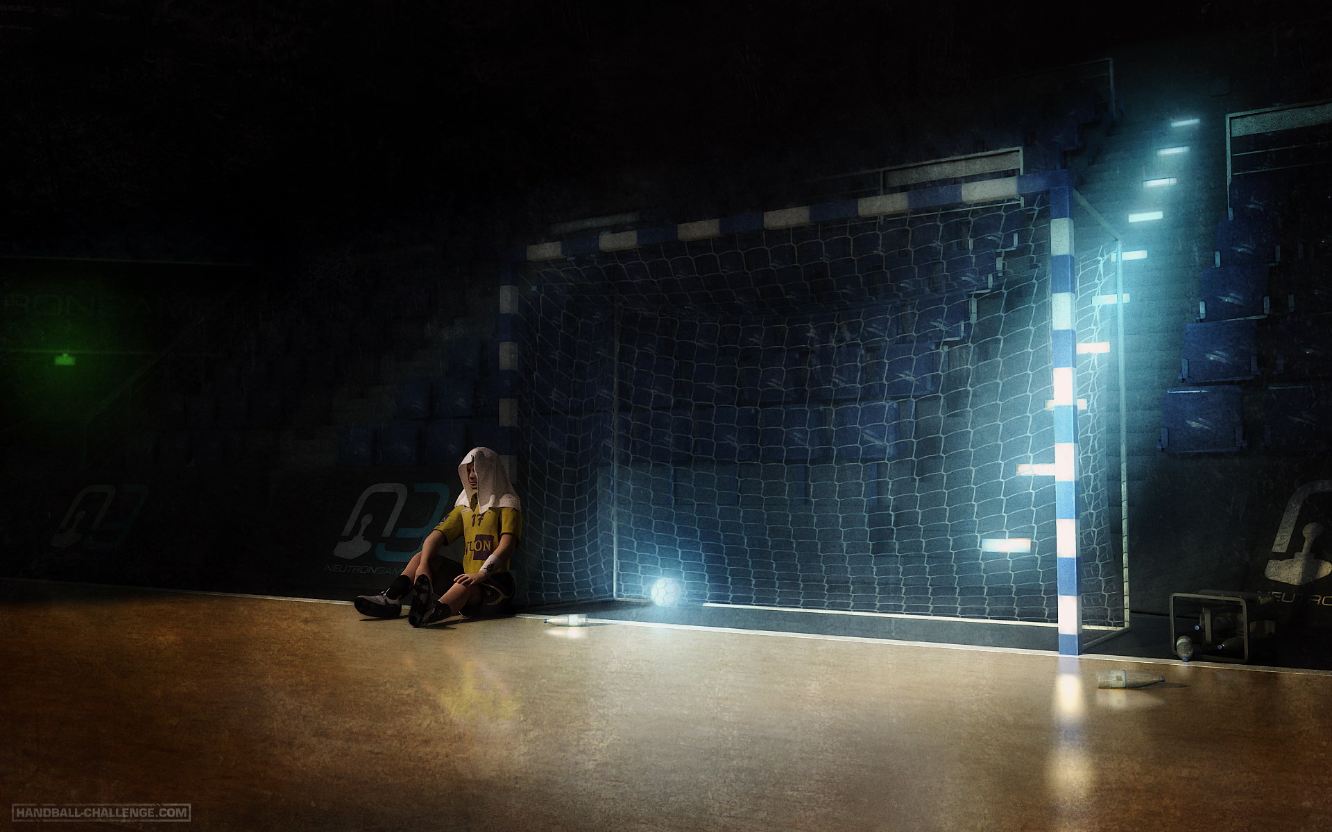 Girl sitting in front of handball goal HD Wallpaper