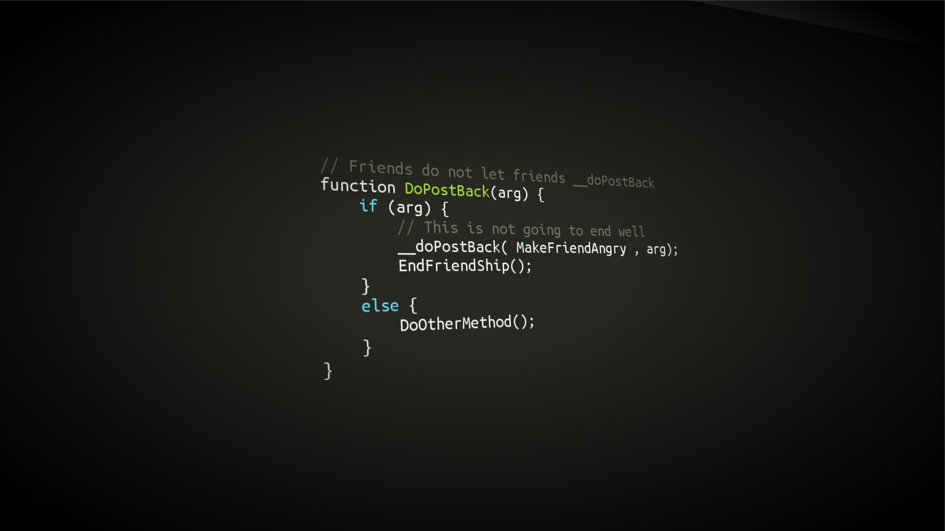 Code snippet with programming humor HD Wallpaper