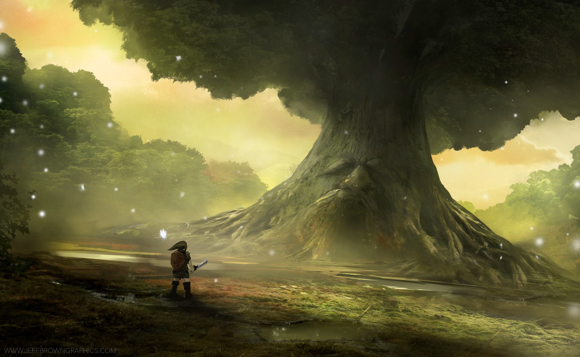Link from The Legend of Zelda in front of a giant tree HD Wallpaper