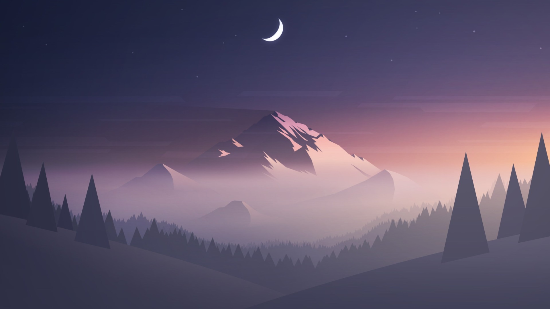 Minimalist mountain landscape at night HD Wallpaper