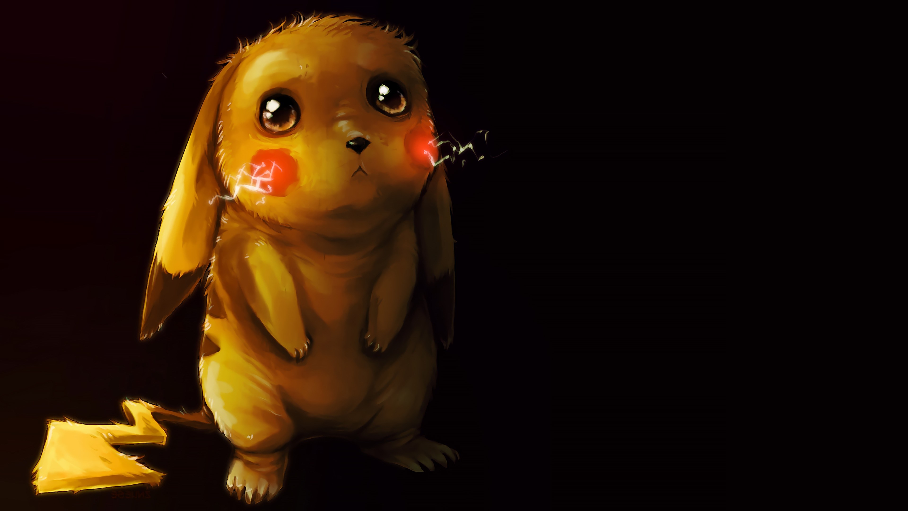 Sad Pikachu with Glowing Cheeks 4K Art HD Wallpaper