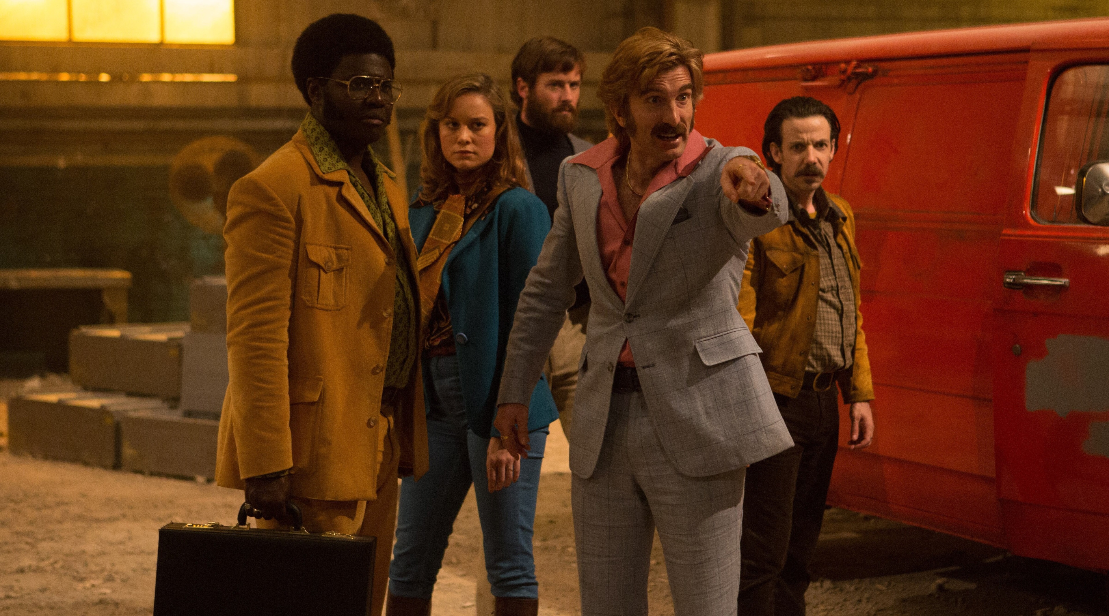 Group of people in retro clothing near a red van HD Wallpaper