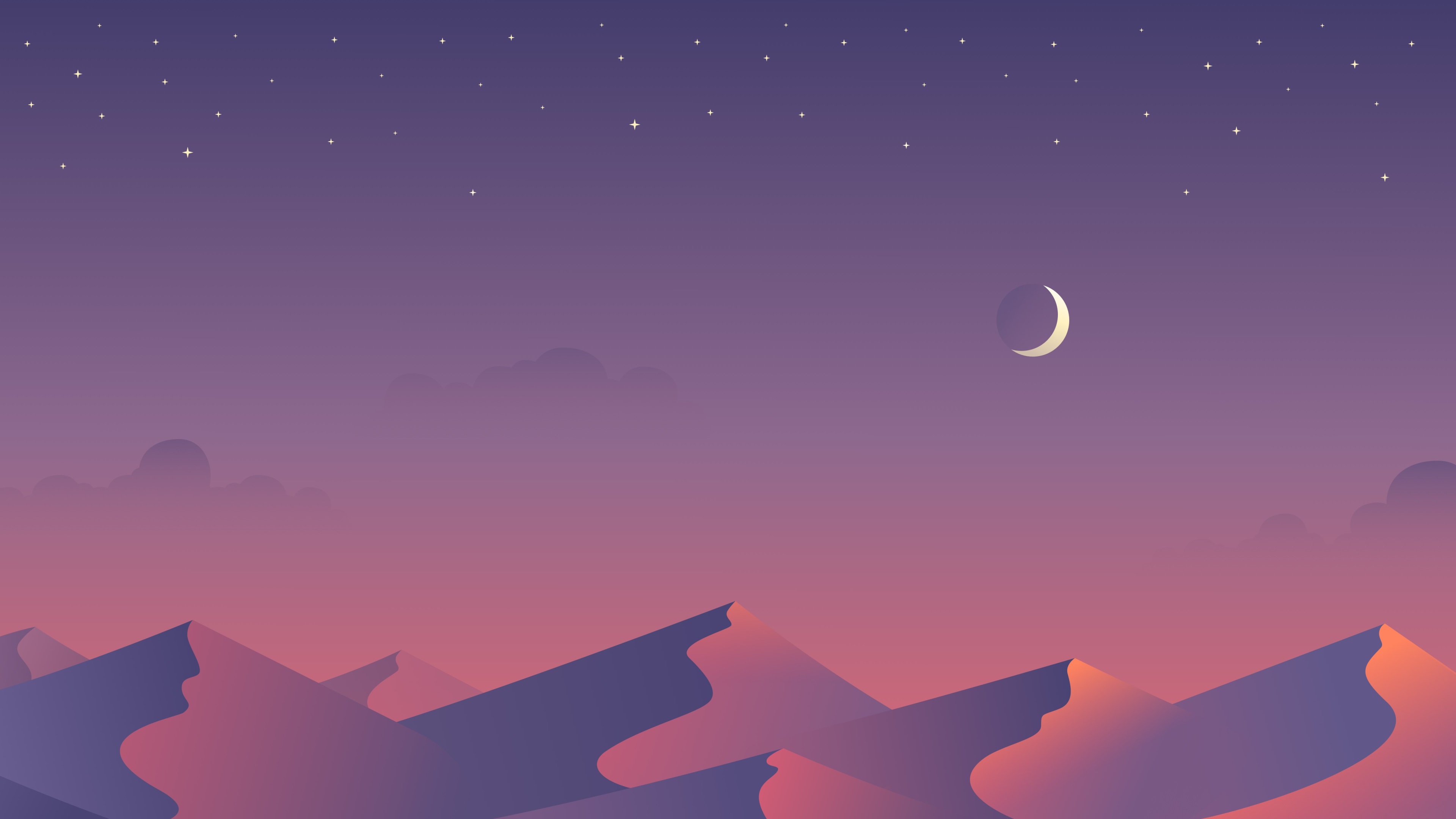 Desert dunes under a starry night sky with a crescent moon HD Wallpaper