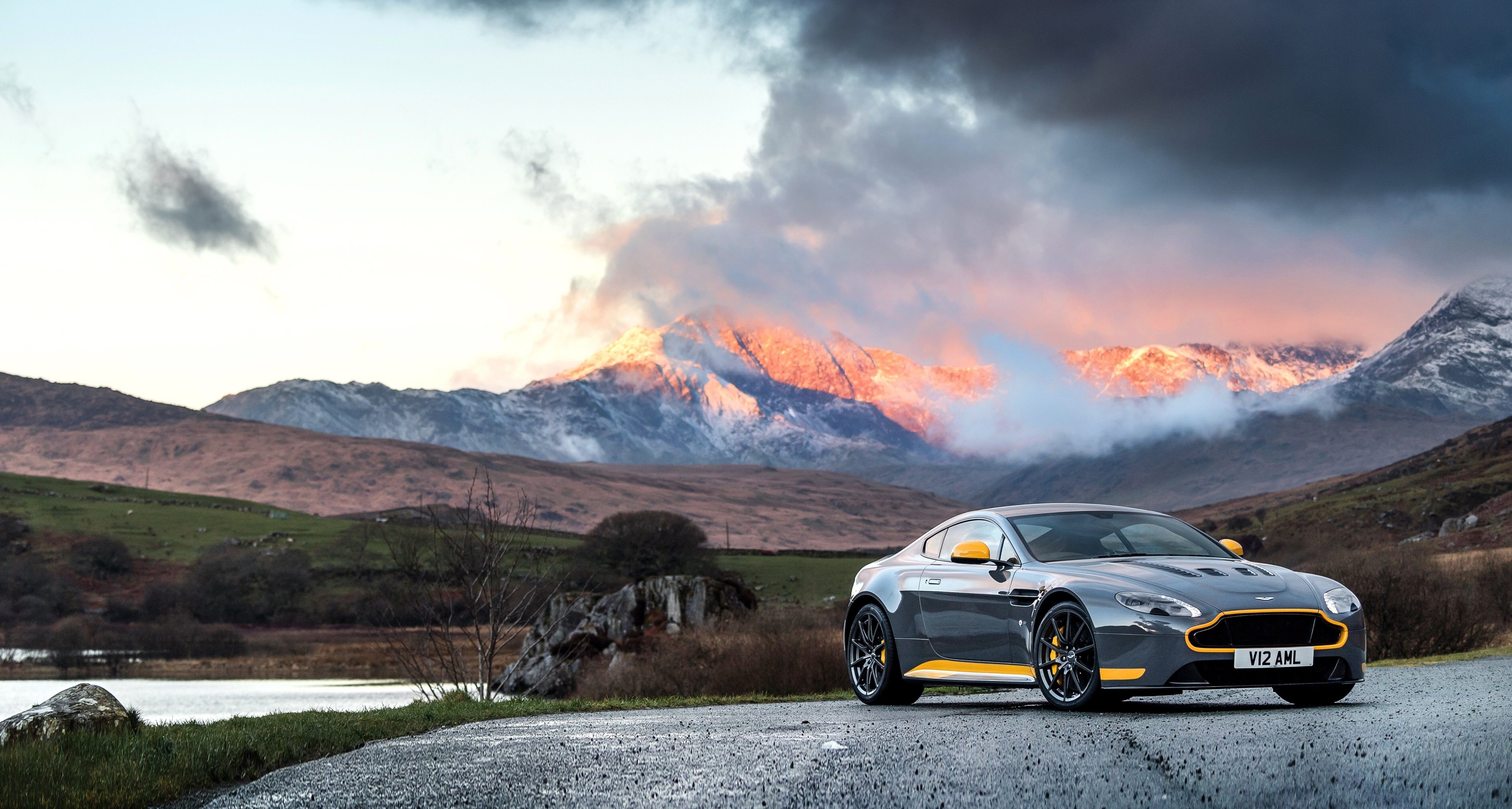 Aston Martin Vantage GT8 on a mountain road HD Wallpaper