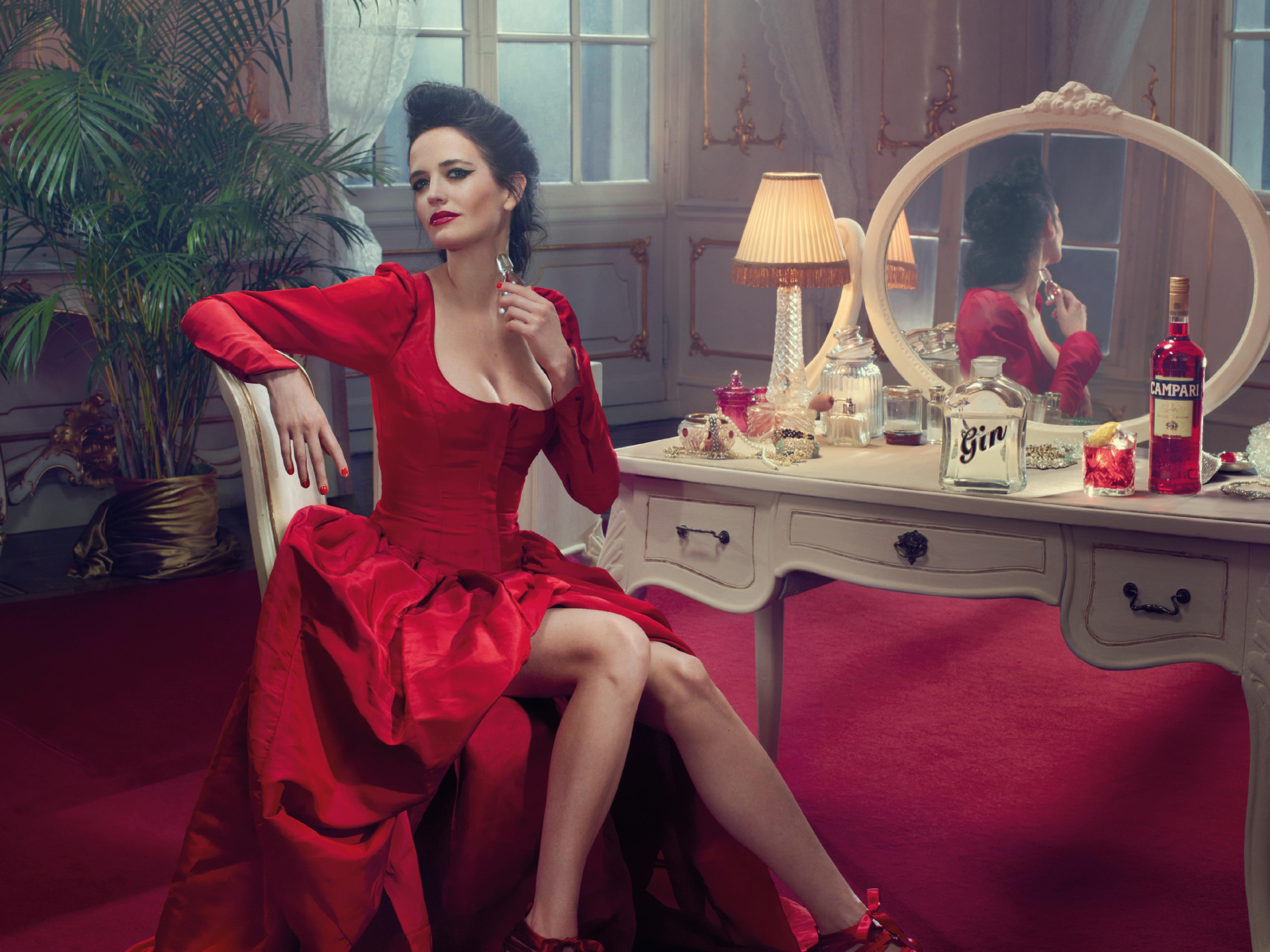 Eva Green in Red Dress with Campari HD Wallpaper