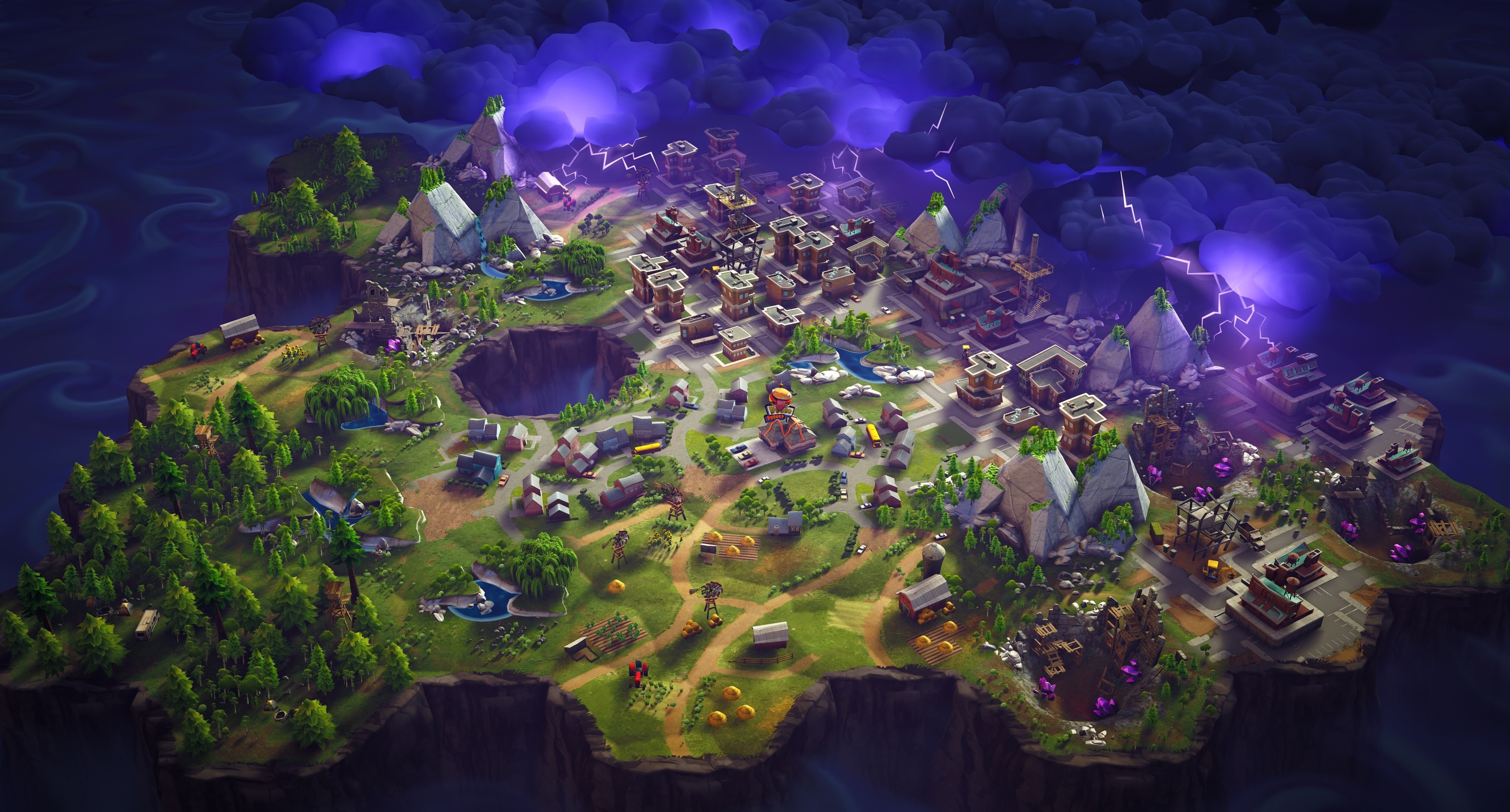 Fortnite 4K map with storm and lightning HD Wallpaper