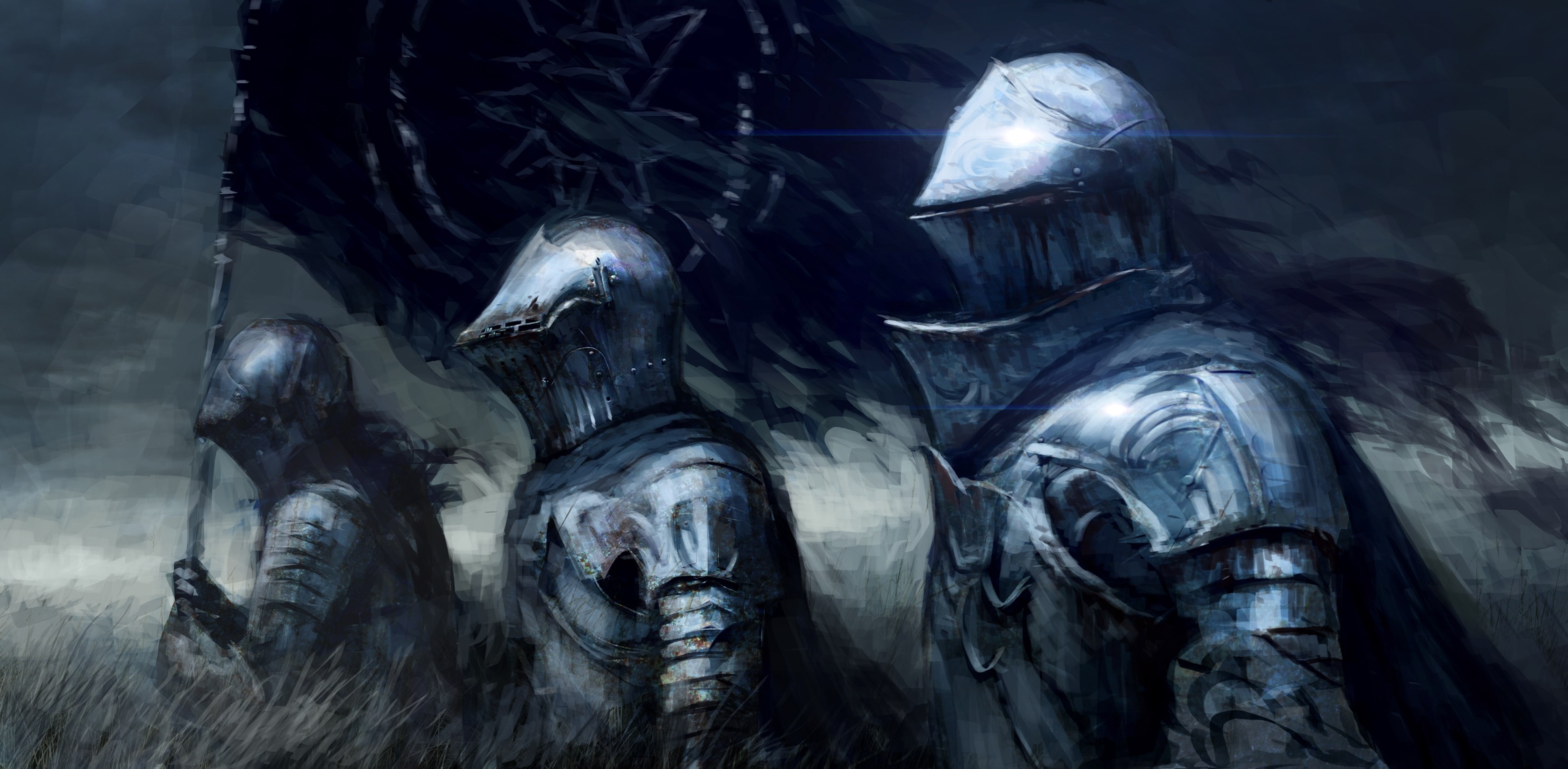 Knights in armor with a banner HD Wallpaper