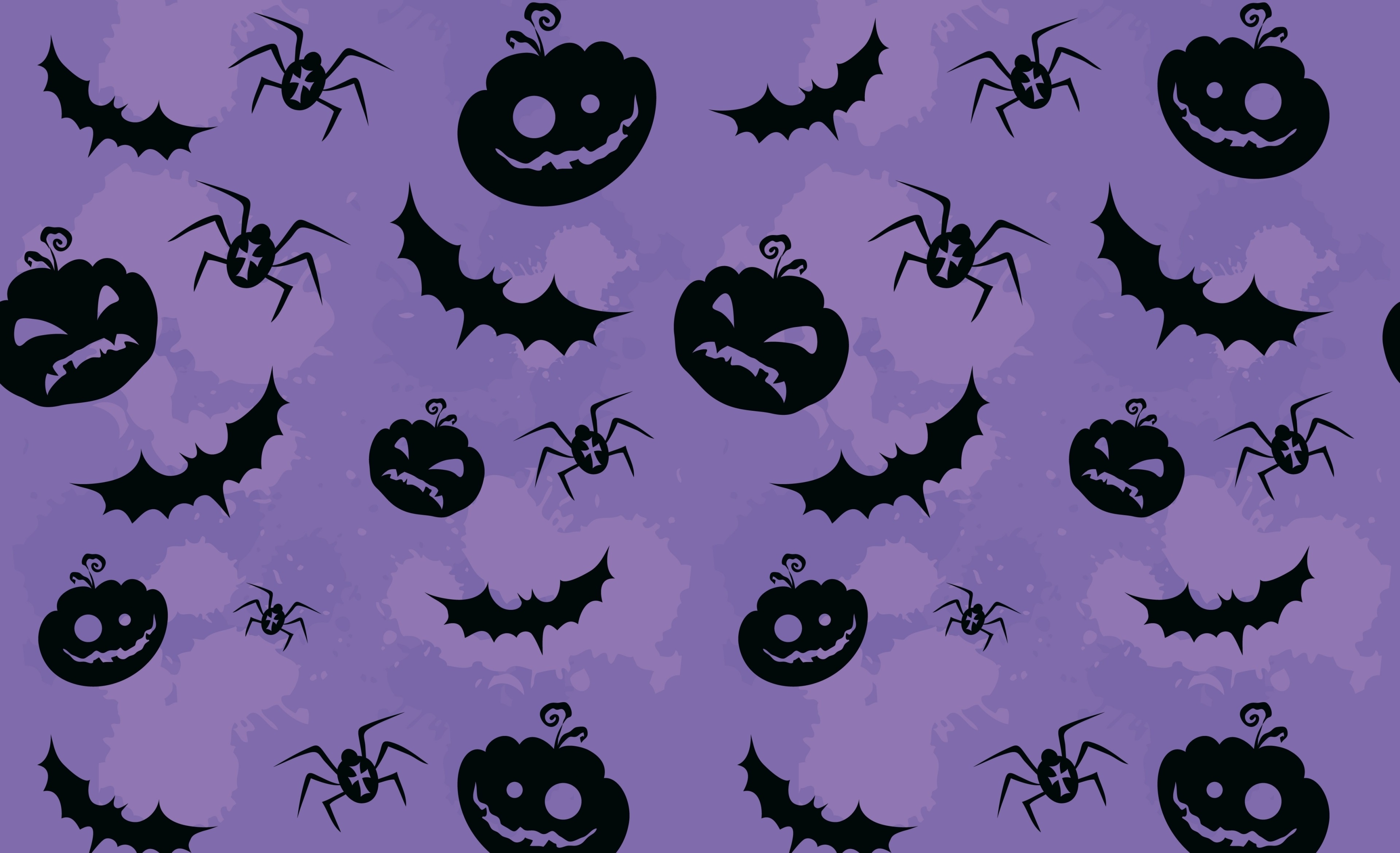 Halloween pattern with pumpkins, bats, and spiders HD Wallpaper