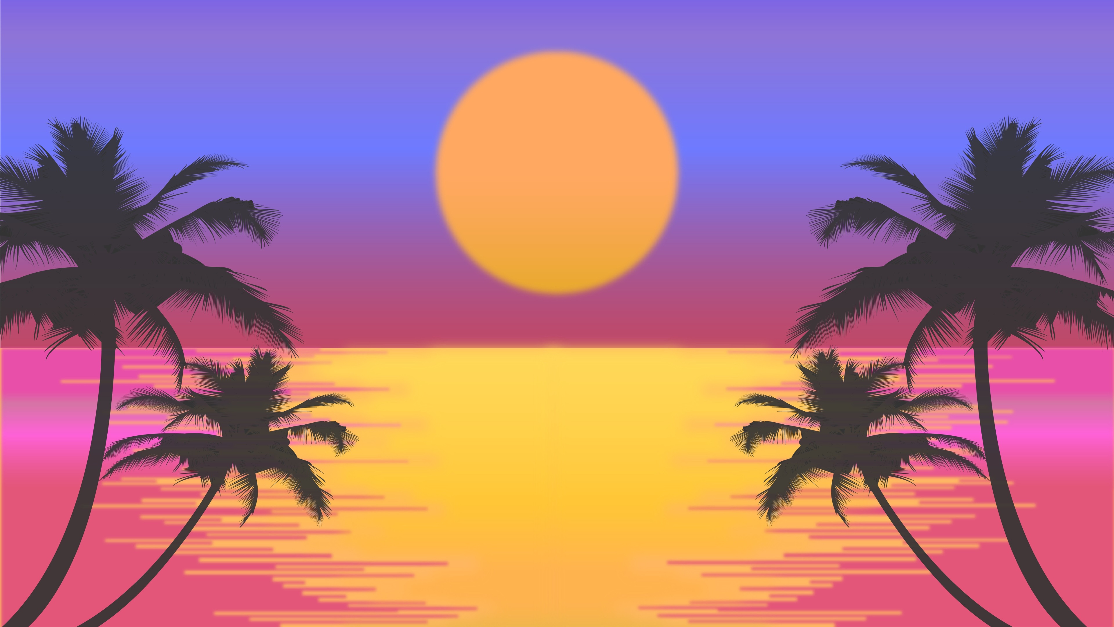 Retro 4K Sunset with Palm Trees HD Wallpaper