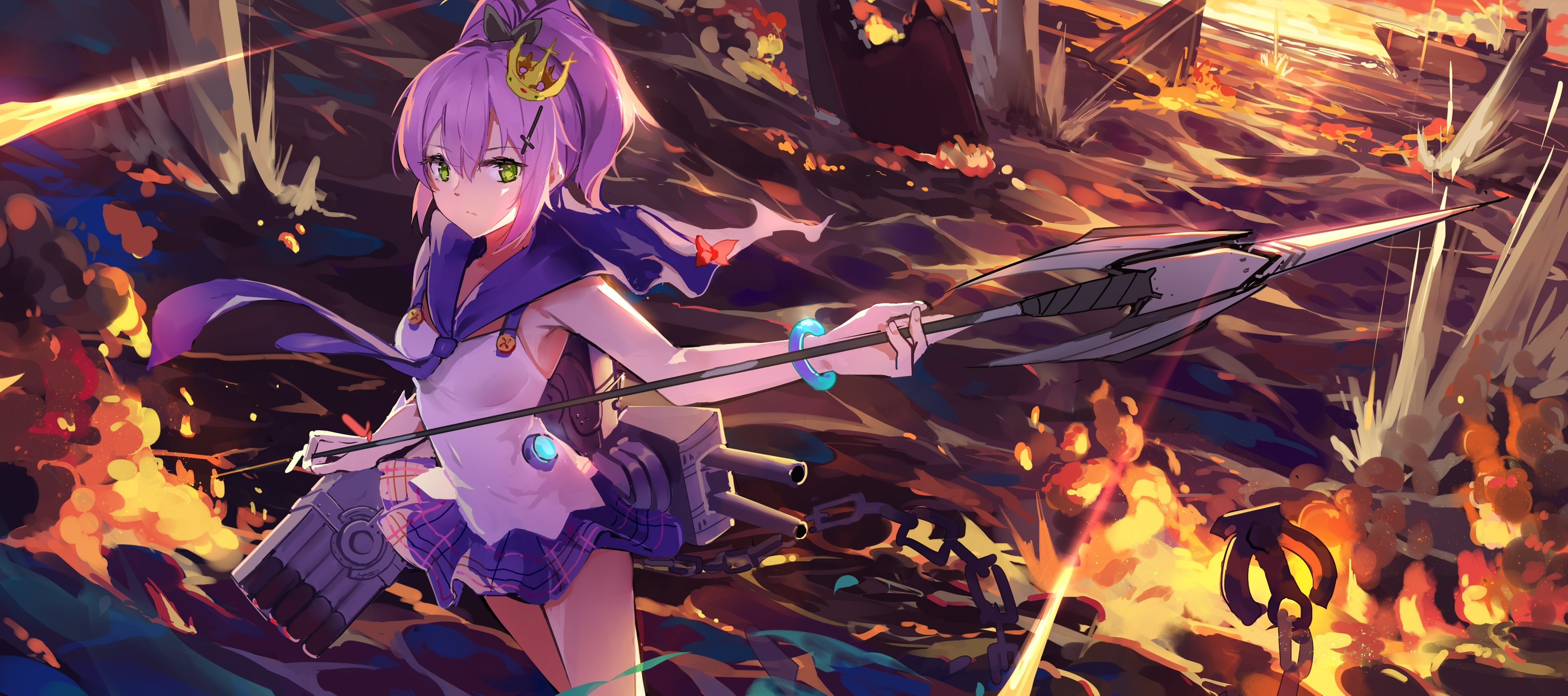 Azur Lane character with spear in battle HD Wallpaper