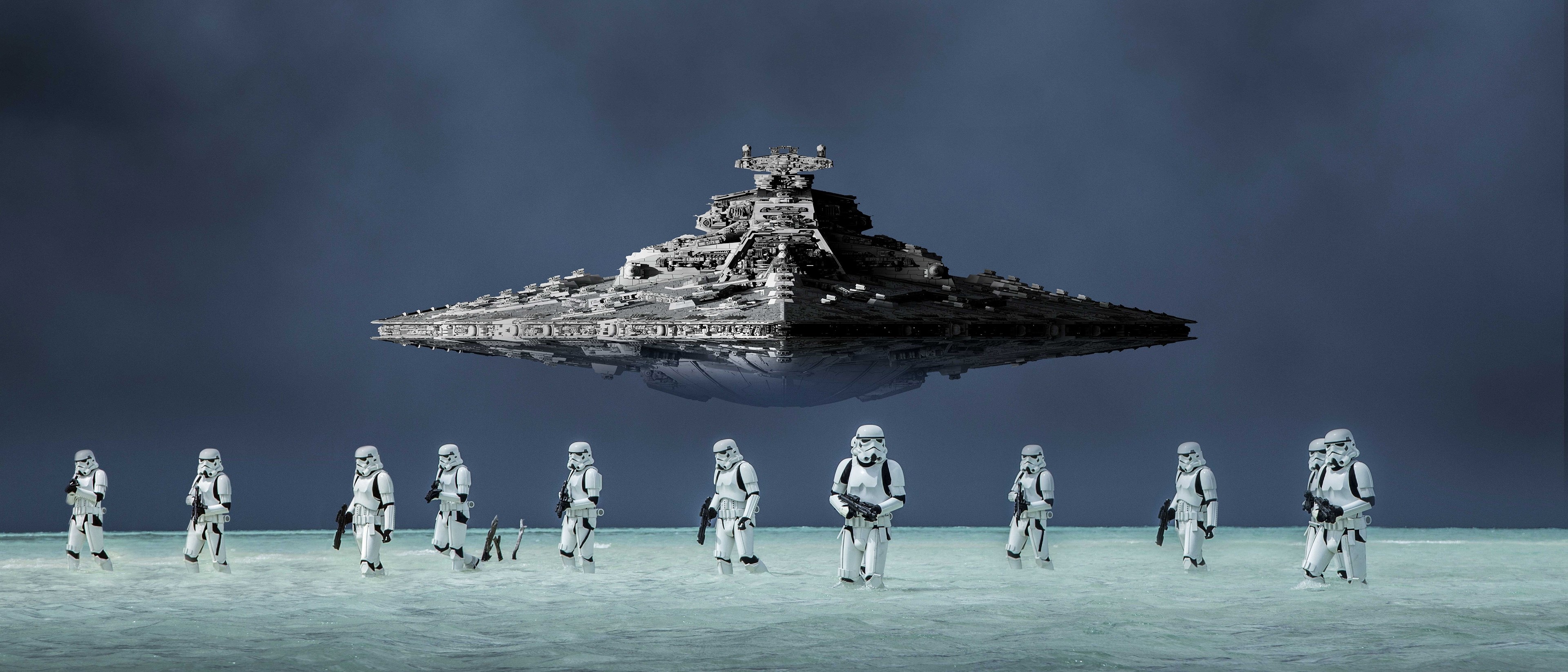 Stormtroopers and Star Destroyer from Rogue One HD Wallpaper
