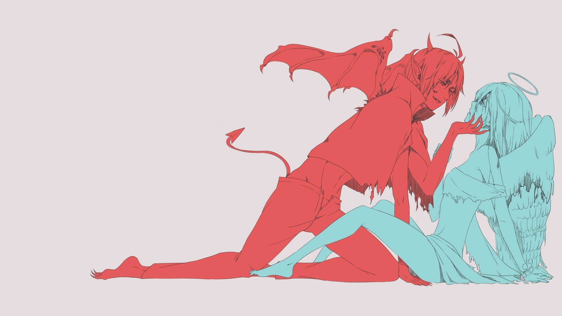 Angel and Demon anime artwork HD Wallpaper