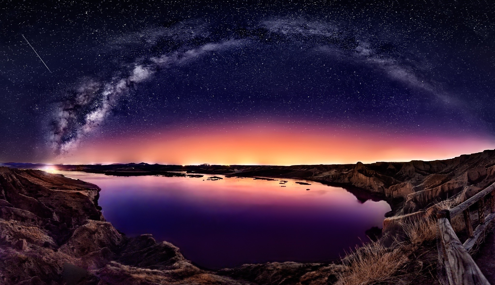 Milky Way over a lake at night HD Wallpaper