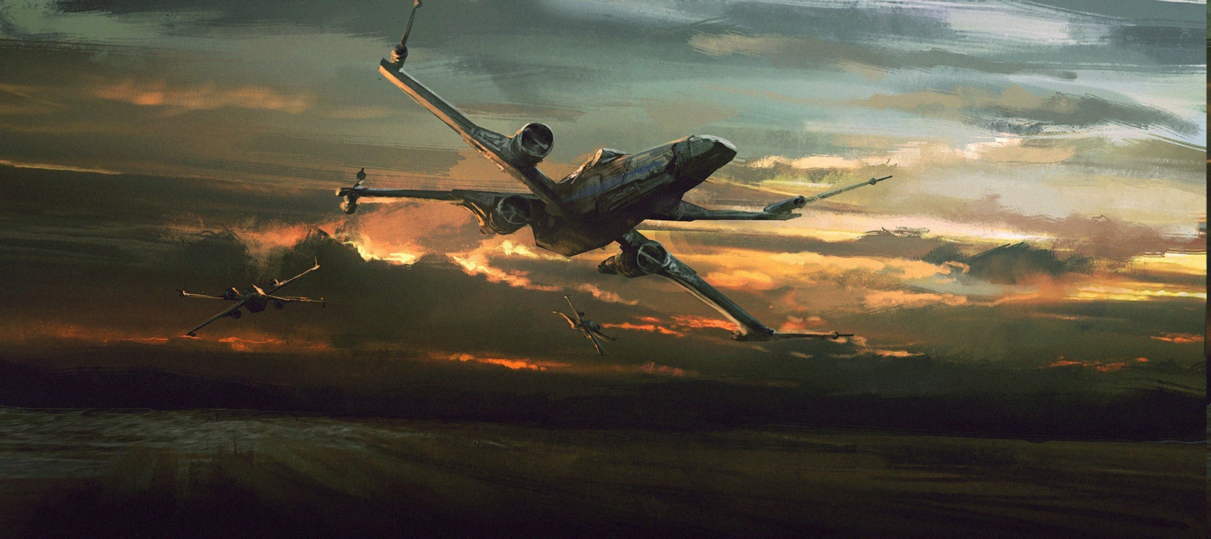 Star Wars X-Wing fighters flying at sunset HD Wallpaper