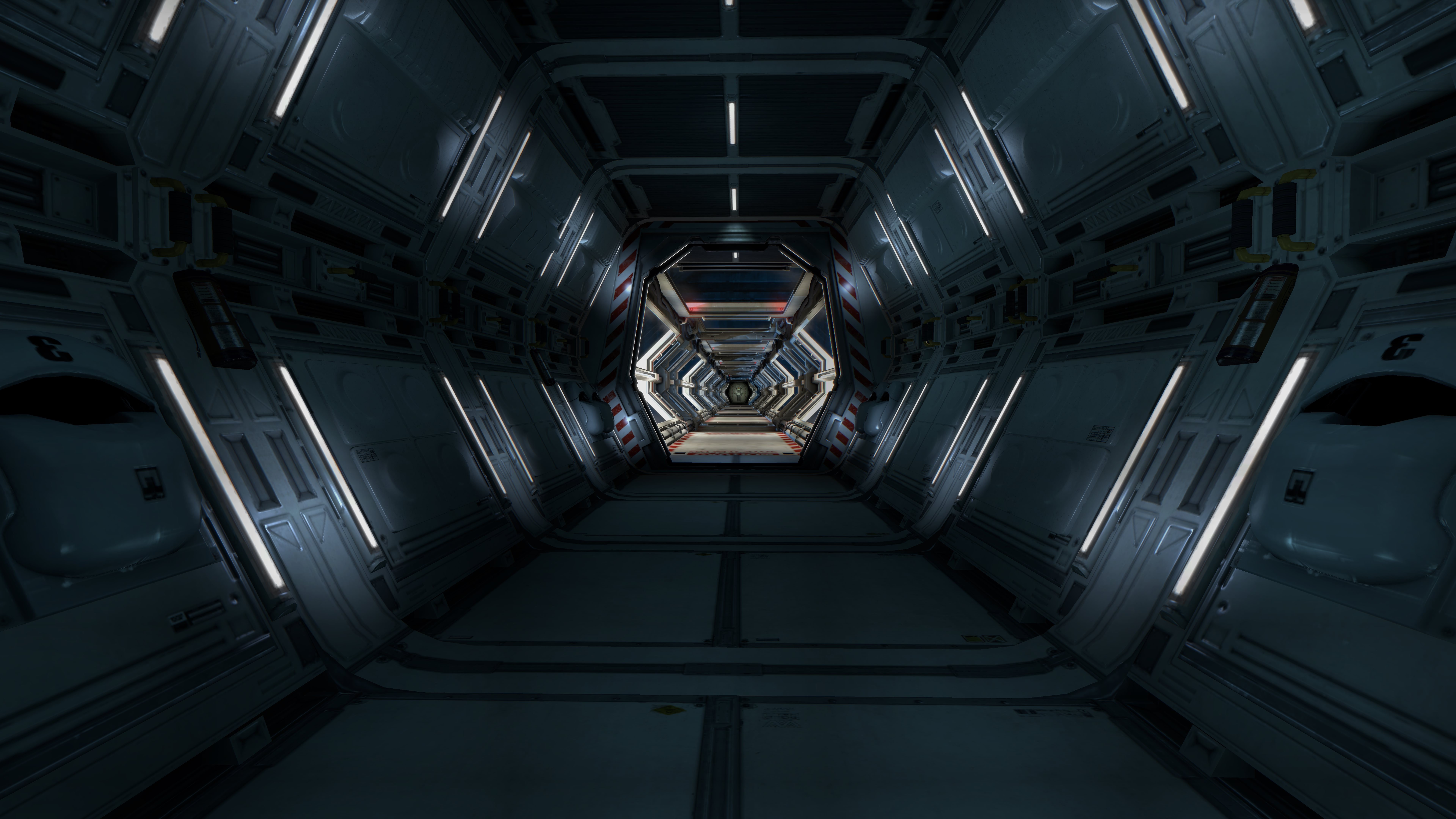 Futuristic spaceship interior corridor HD Wallpaper