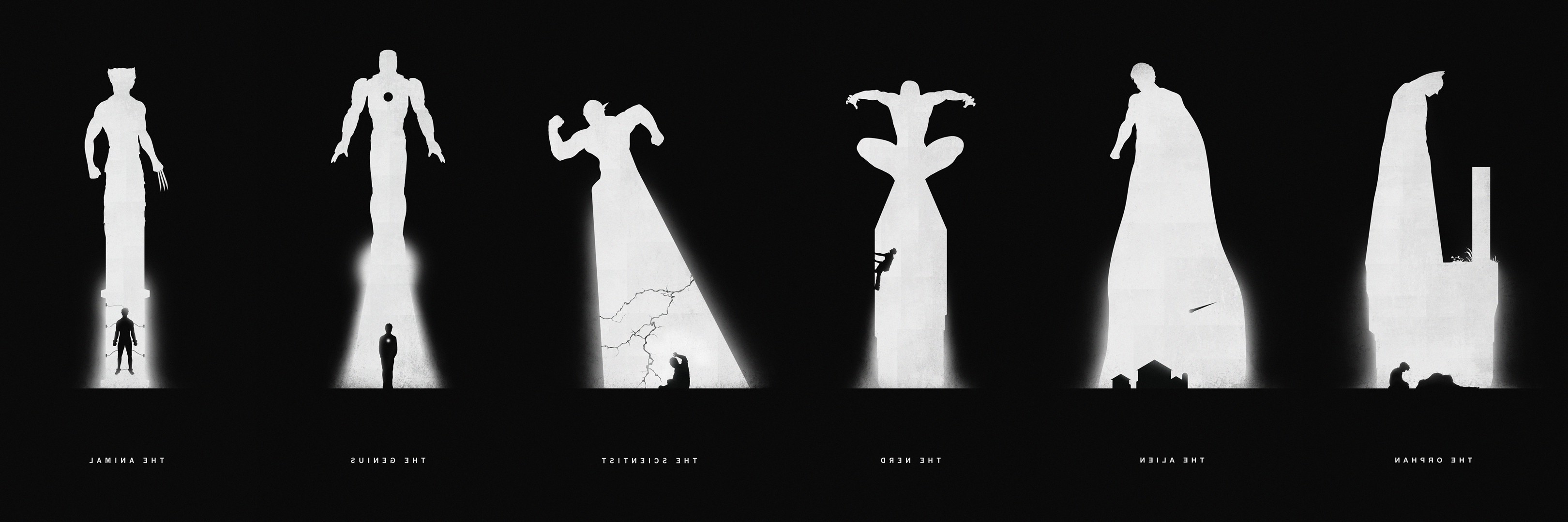 Silhouettes of DC and Marvel superheroes HD Wallpaper