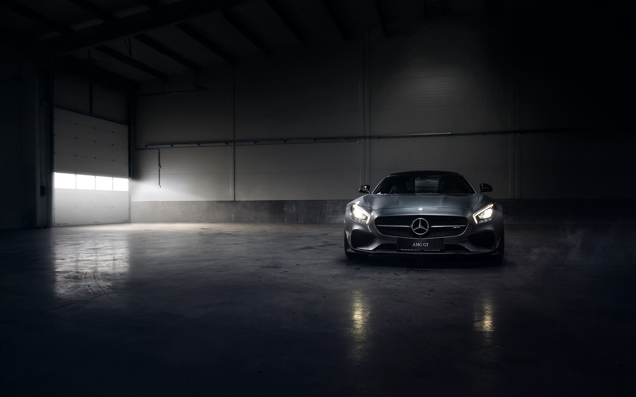 Mercedes-AMG GT in a dark garage HD Wallpaper